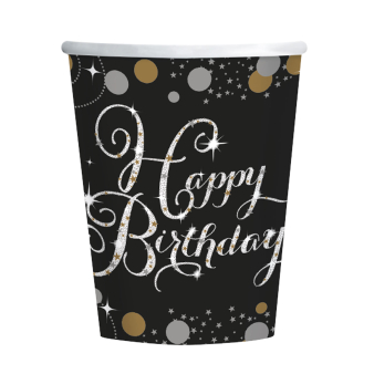 8 Cups Happy Birthday Sparkling Celebrations Paper gold 250 ml
