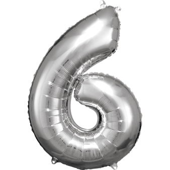 Large Number 6 Silver Foil Balloon N34 Packaged 88 cm x 60 c Large Number 6 Silver Foil Balloon N34 Packaged 88 cm x 60 c