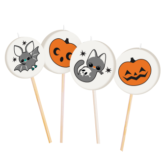 4 Mini Character Candles Cats & Bats Height 7 cm, Candles 3 x 3 cm