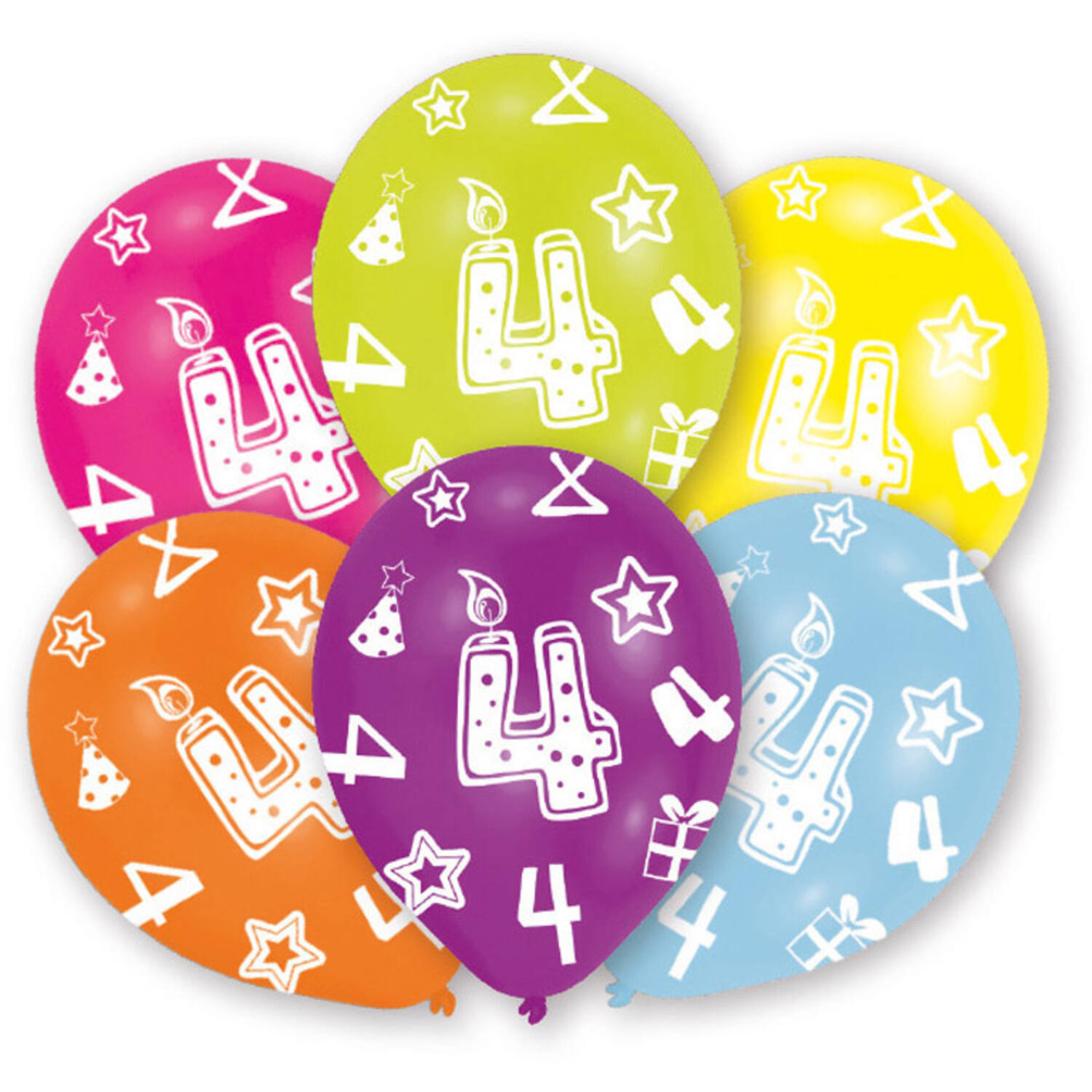 6 Latex Balloons All Round Printed Age 4 assorted 27.5 cm / 11"