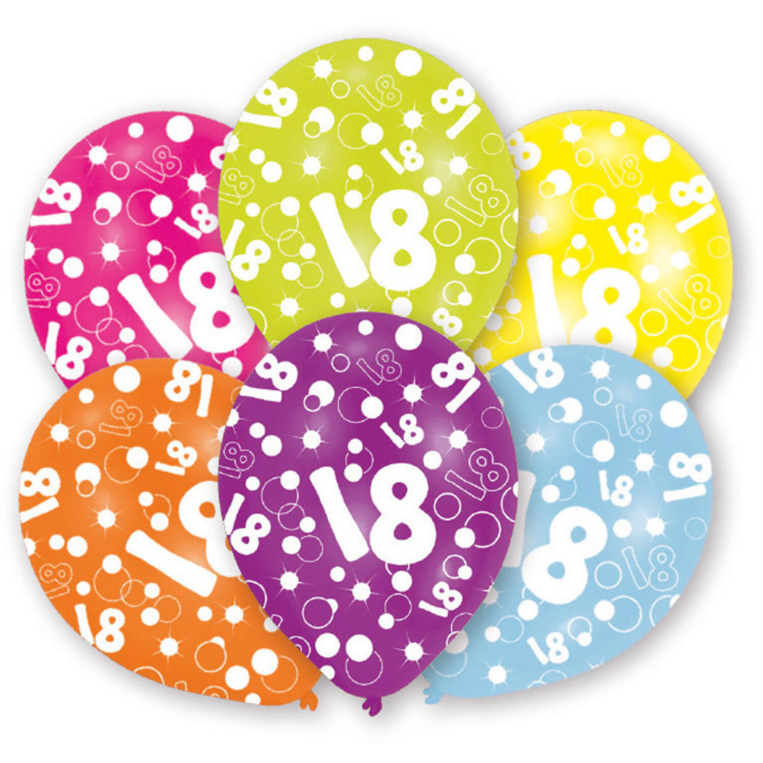 6 Latex Balloons All Round Printed Age 18 27.5 cm / 11"