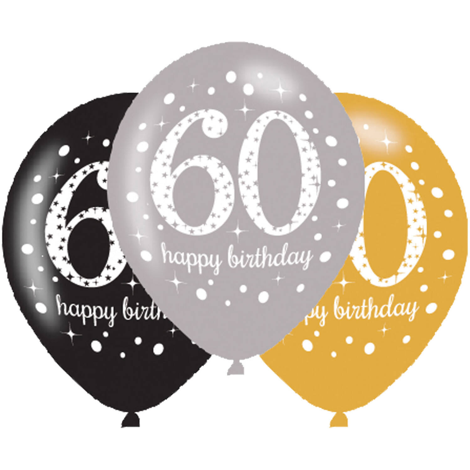 6 Latex Balloons Sparkling Birthday Age 60 27.5 cm / 11"