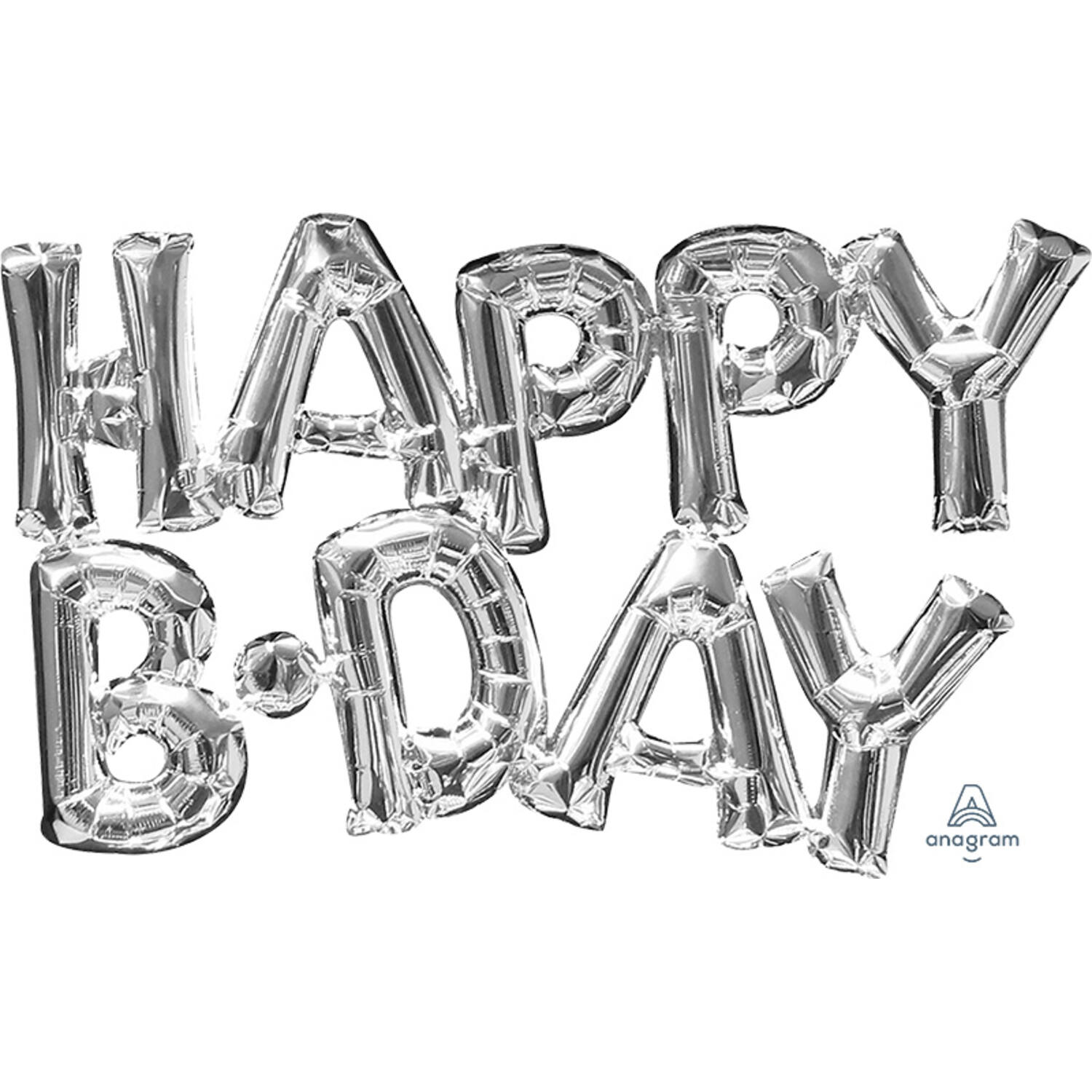 Foil Balloons – Shape – Letters “HAPPY B*DAY” - Silver - 76 x 45 cm