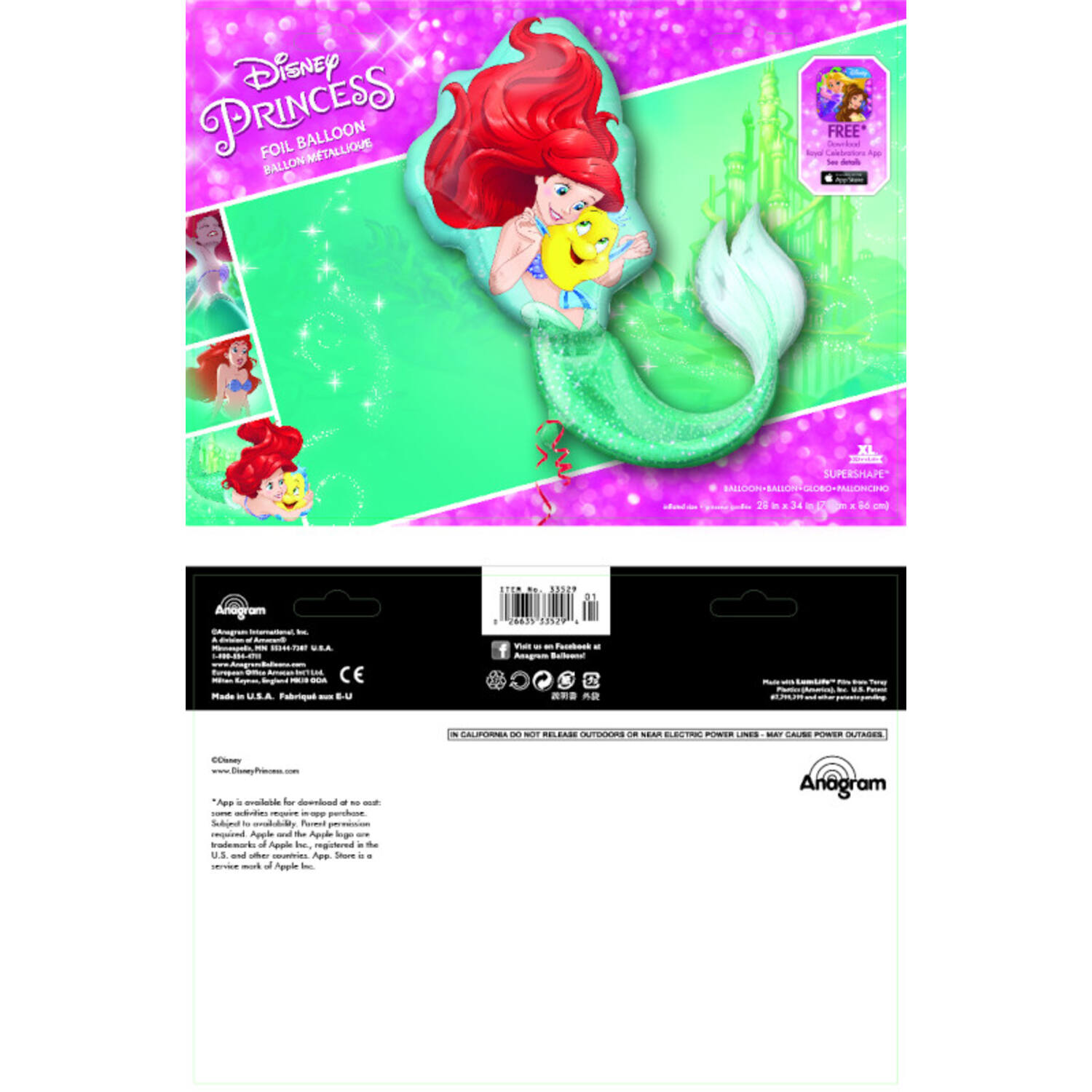 Foil Balloon - Shape - The Little Mermaid - 71 x 86 cm