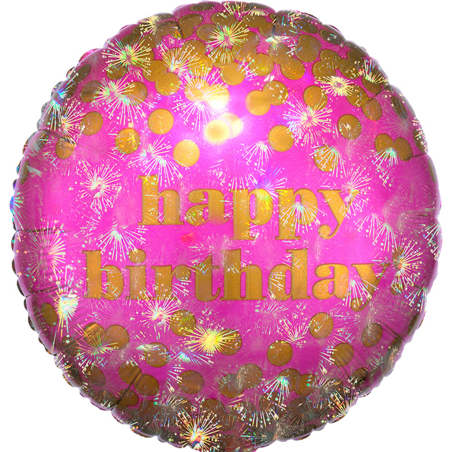 Foil Balloon - “happy birthday” - Pink - With Iridescent Dots - 43 cm