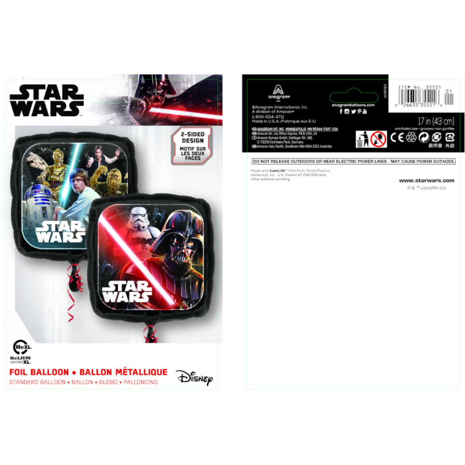 Foil Balloon - Shape - Square - "STAR WARS" - 45 cm