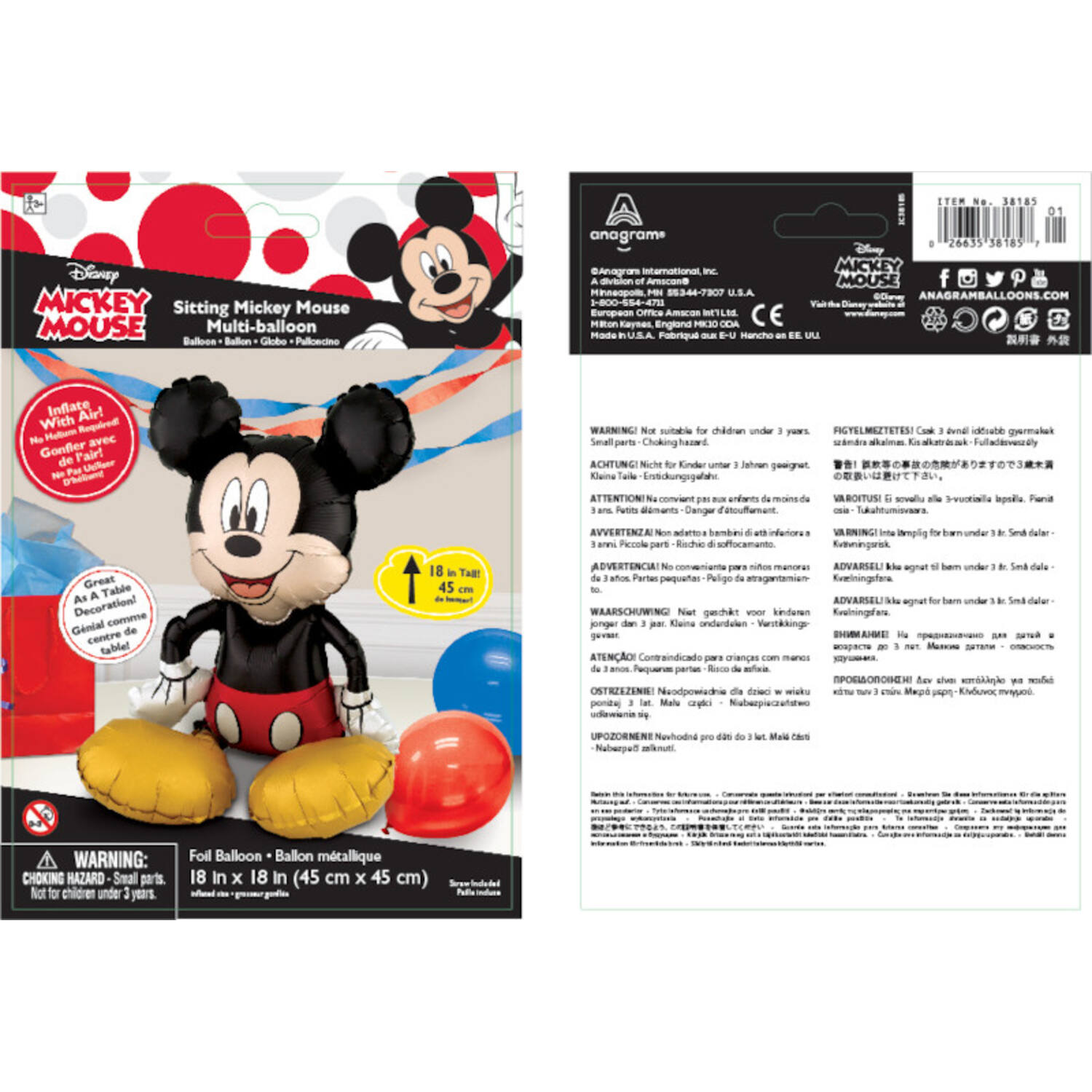 Foil Balloon - Shape - Sitting Mickey Mouse - 45 x 45 cm