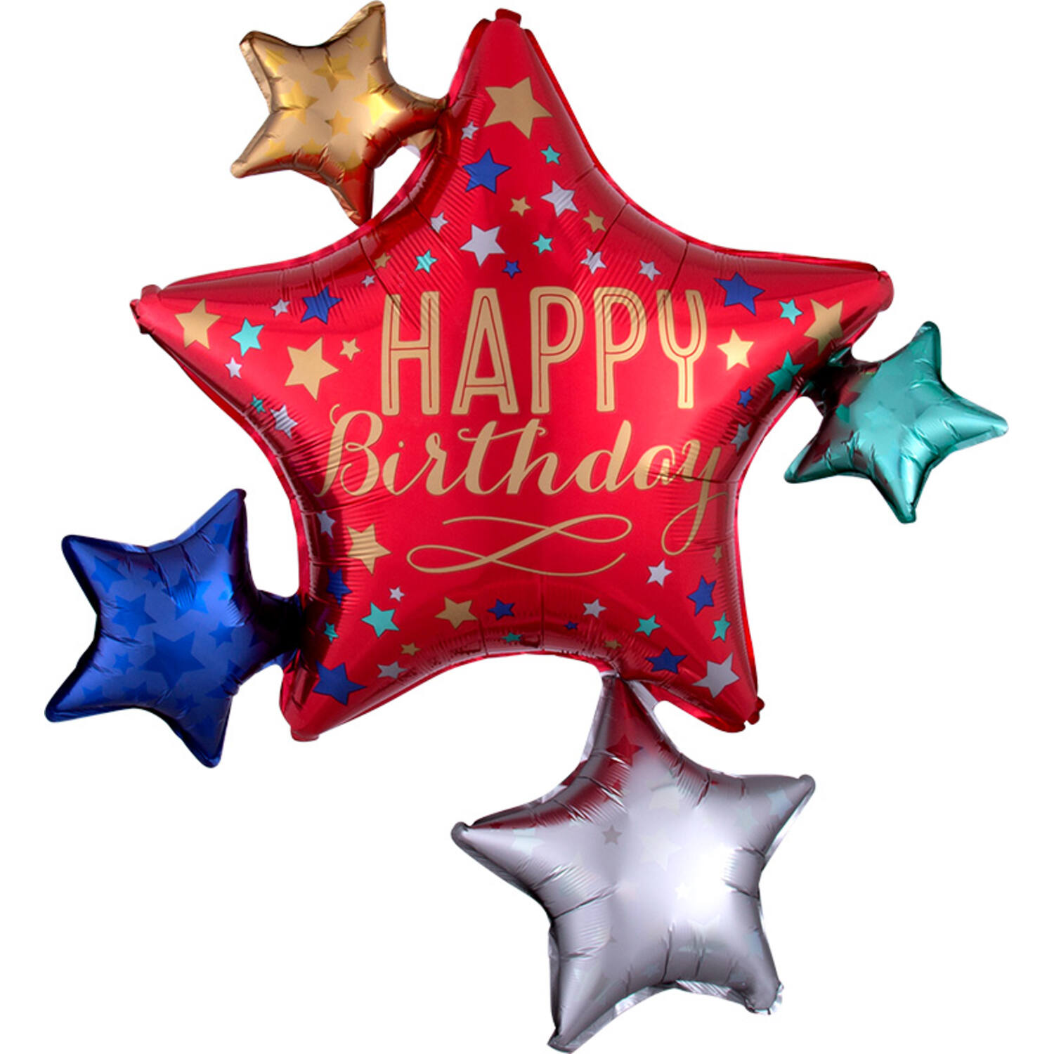 Foil Balloon - Shape - Star Cluster - "HAPPY Birthday" - 81 x 88 cm