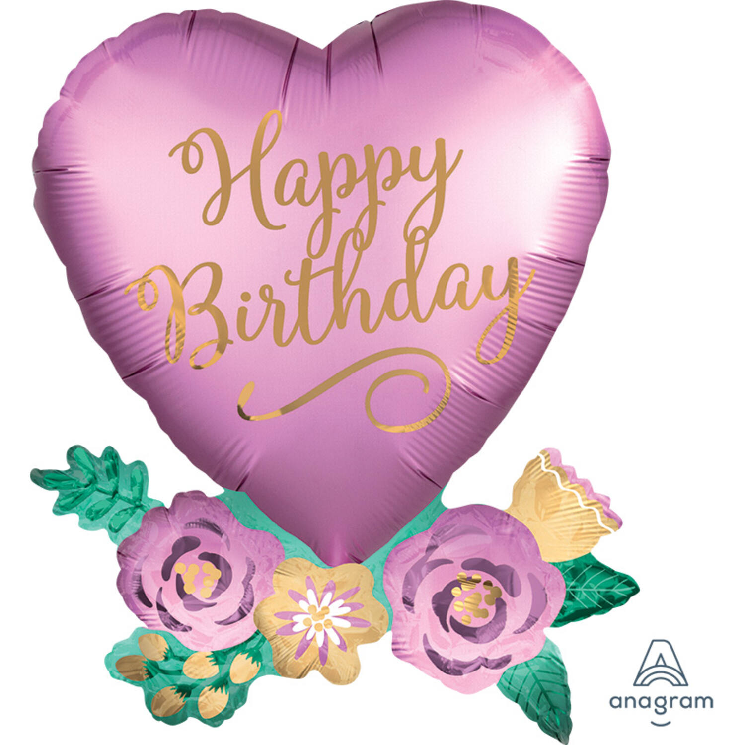Shape Satin Heart with Flowers 58x76cm