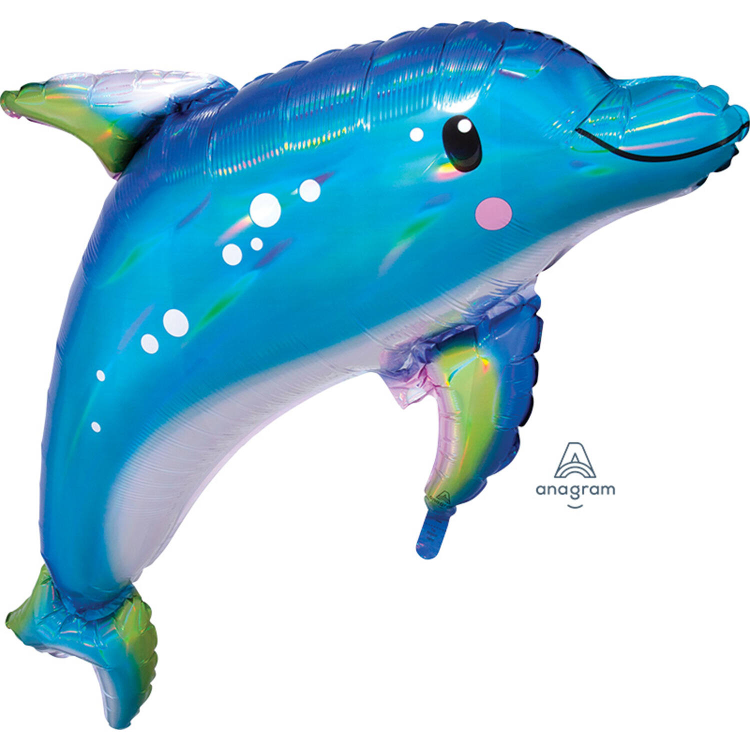 Foil Balloon - Shape - Dolphin - Blue Holographic Iridescent - 73 x 68 cm