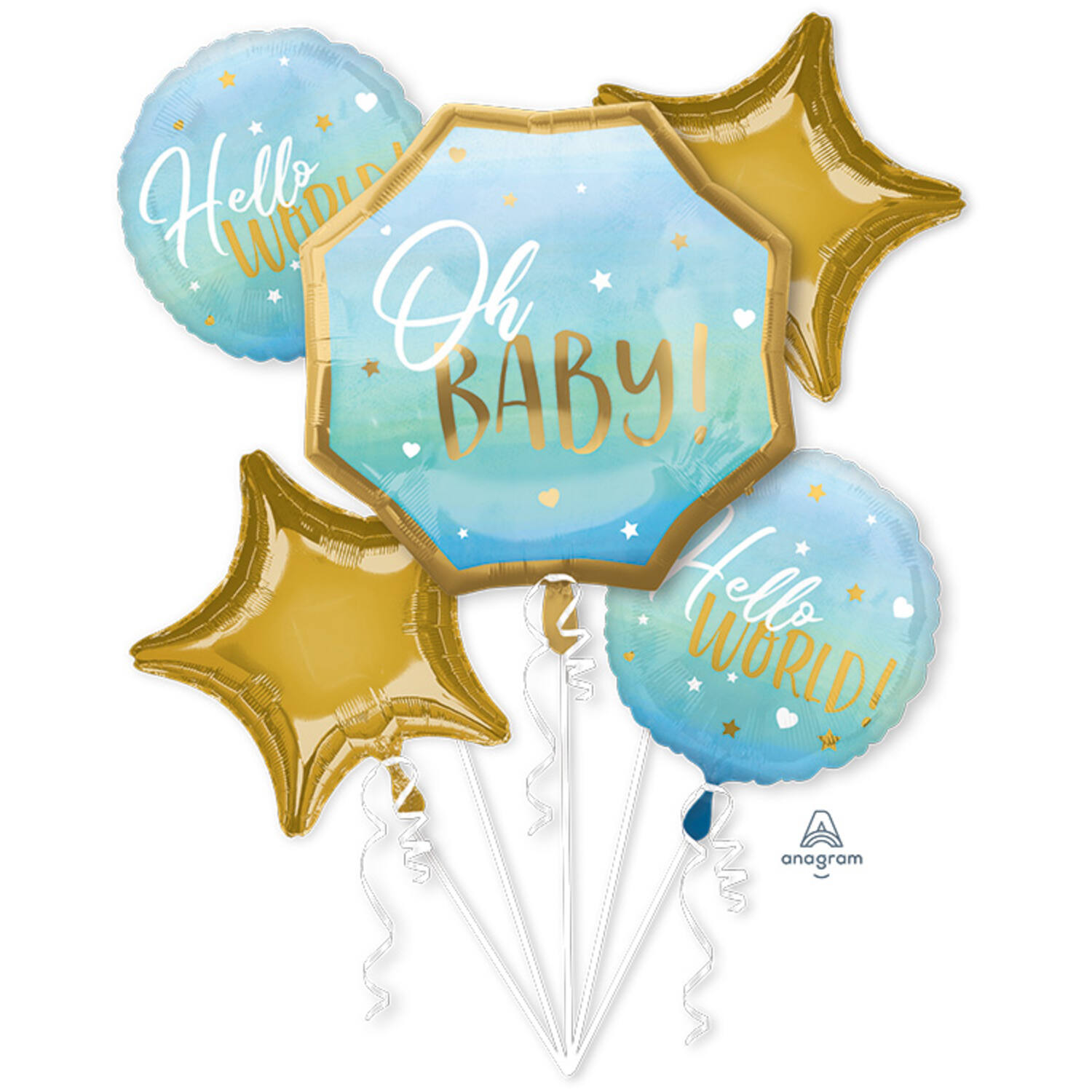 Foil Balloon Bouquet - Baby Boy - Pink and Gold - 5 pieces