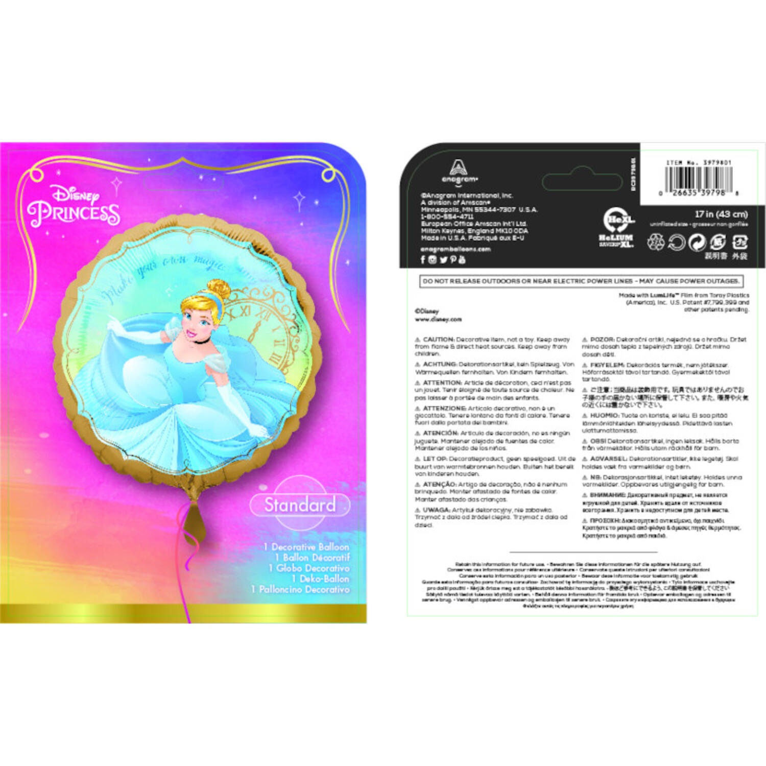 Foil Balloon - Cinderella - "Make your own magic" - 45 cm