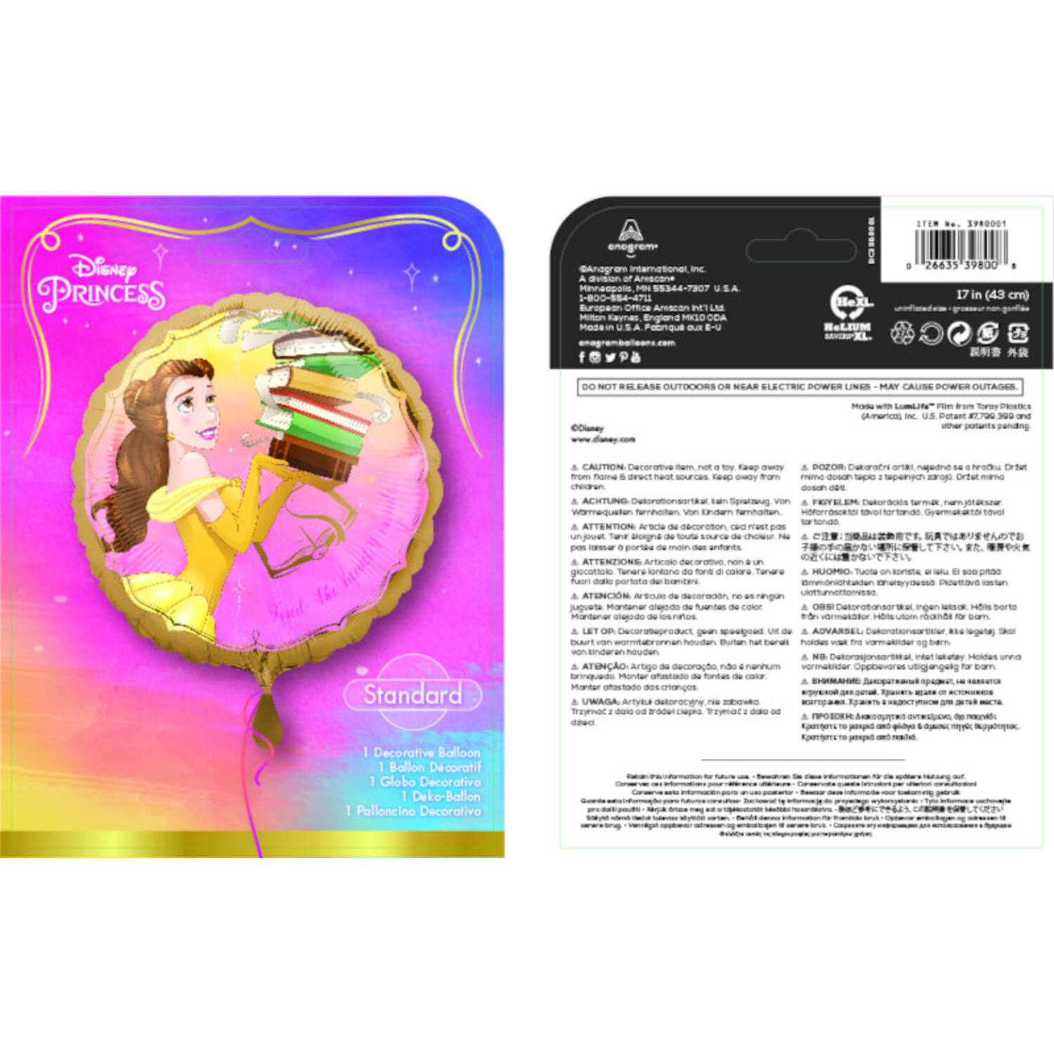 Foil Balloon - Belle - "Find the beauty inside" - 45 cm
