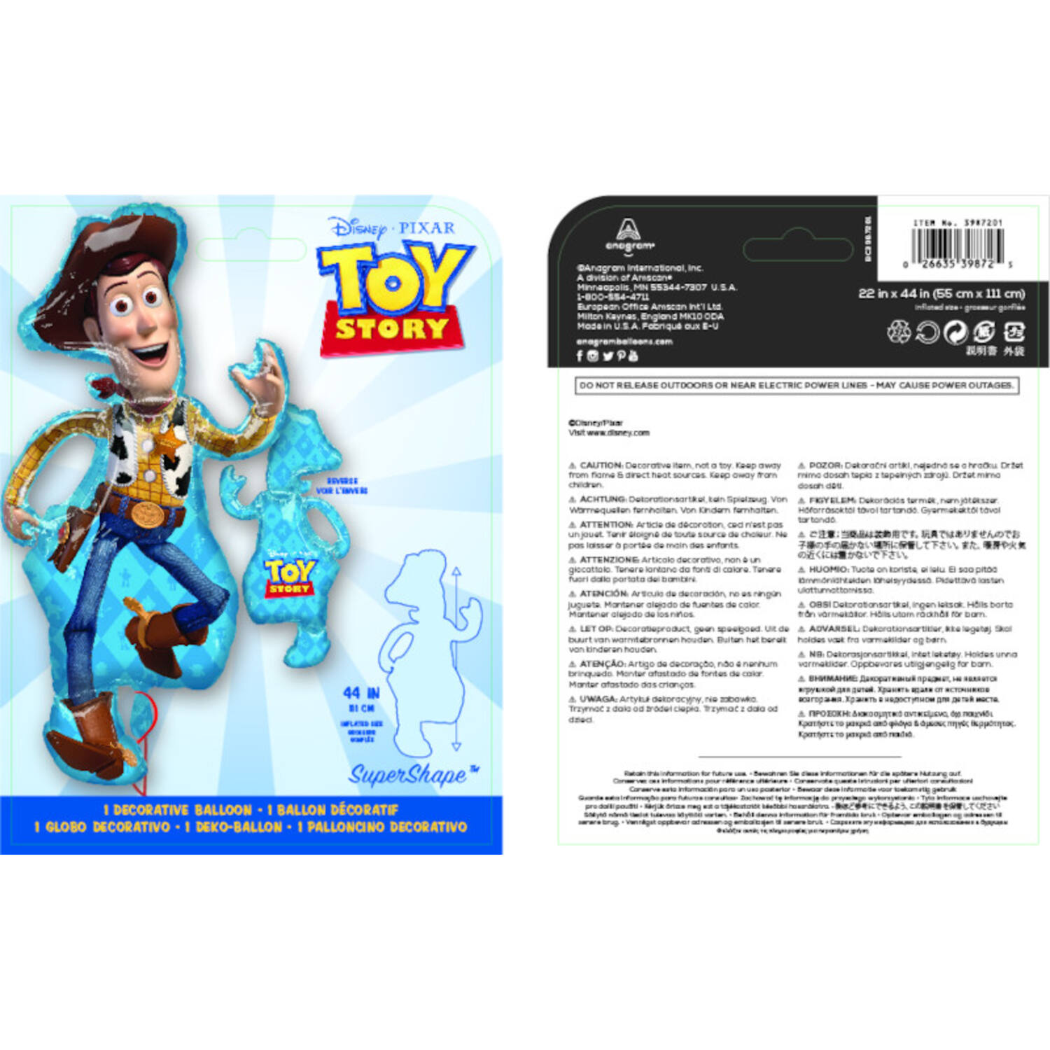 Foil Balloon - Shape - Woody - Toy Story 4 - 55 x 111 cm