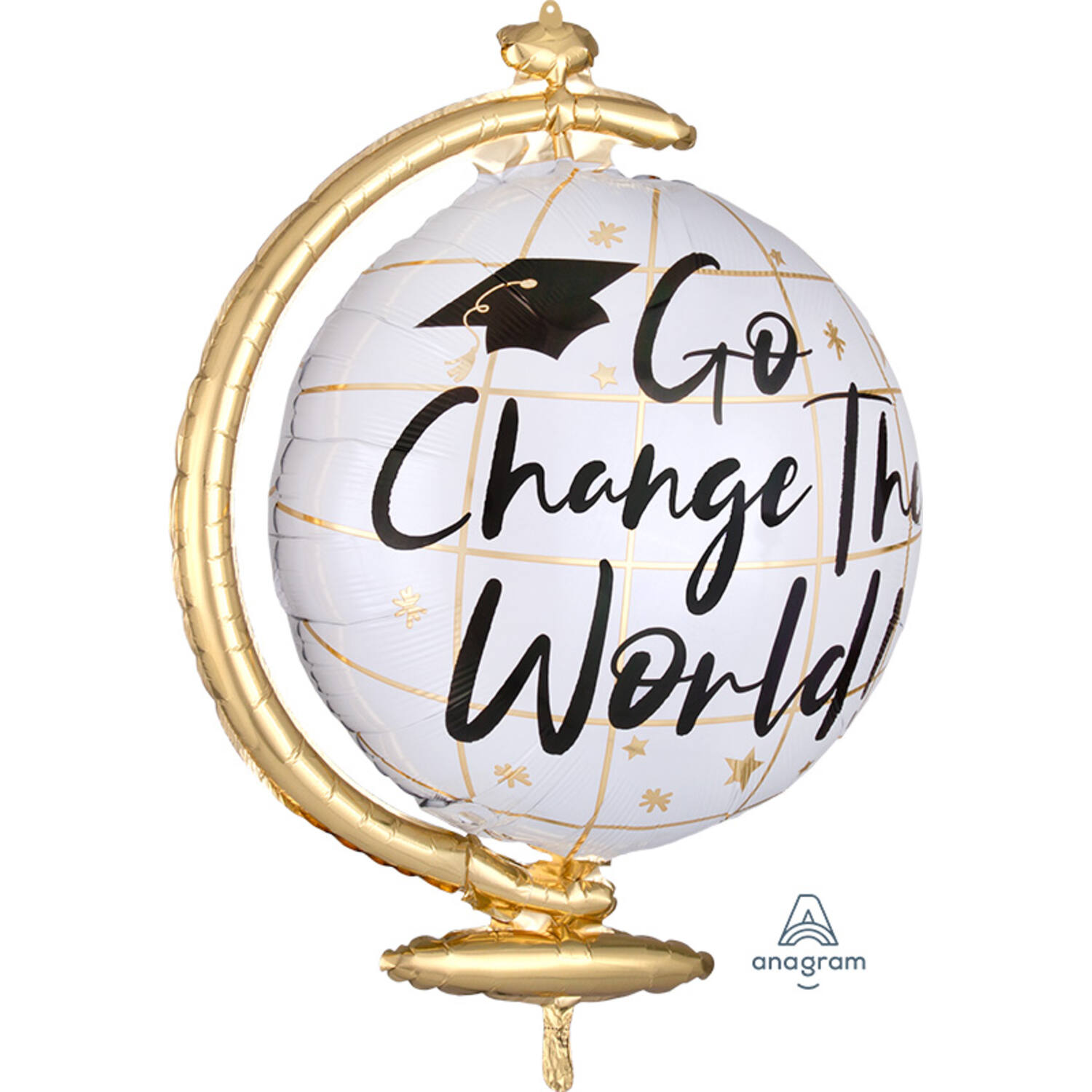 Foil Balloon - Shape - Globe with stand - "Go Change The World!"
