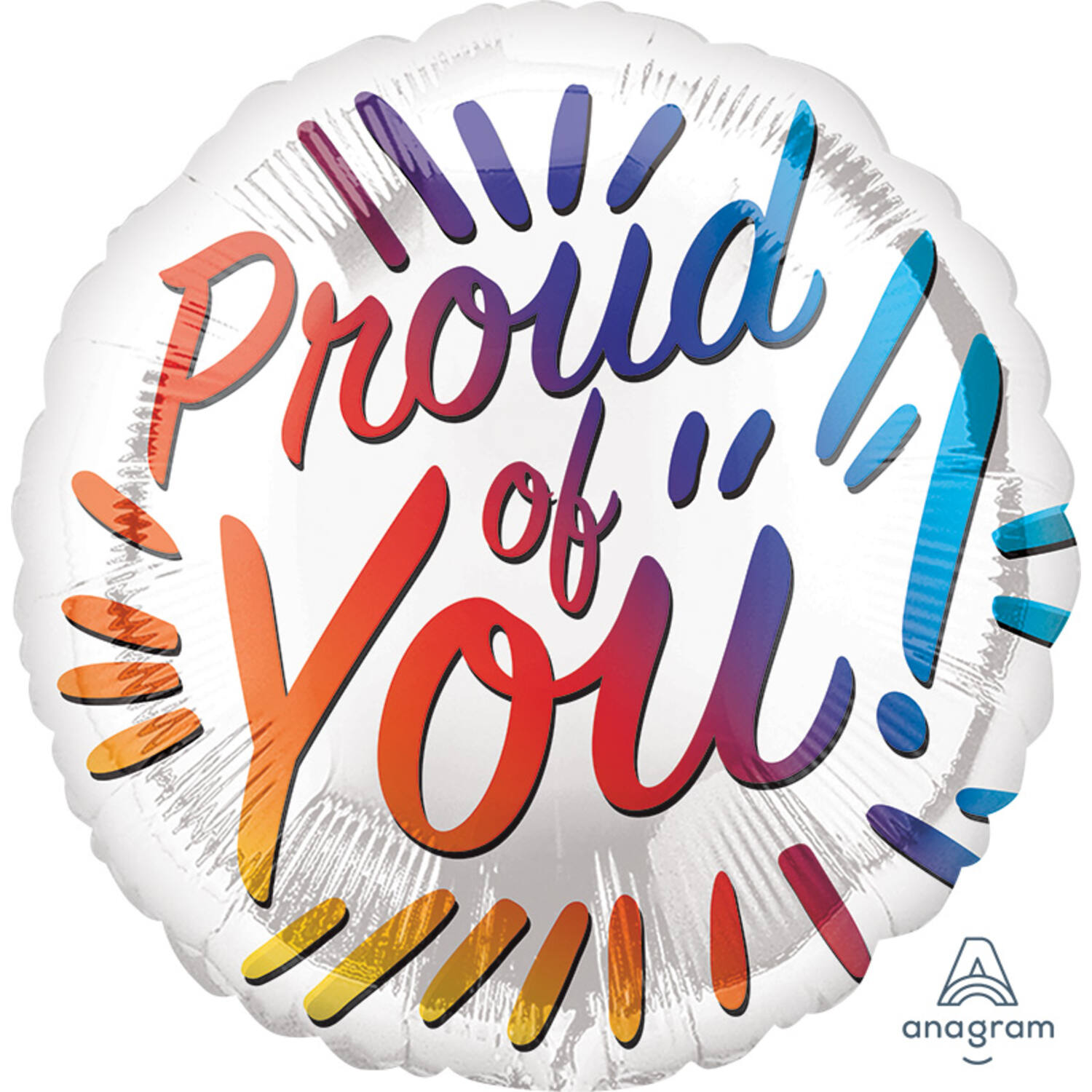 Foil Balloon - "Proud of You!" - White with Rainbow Letters - 45 cm