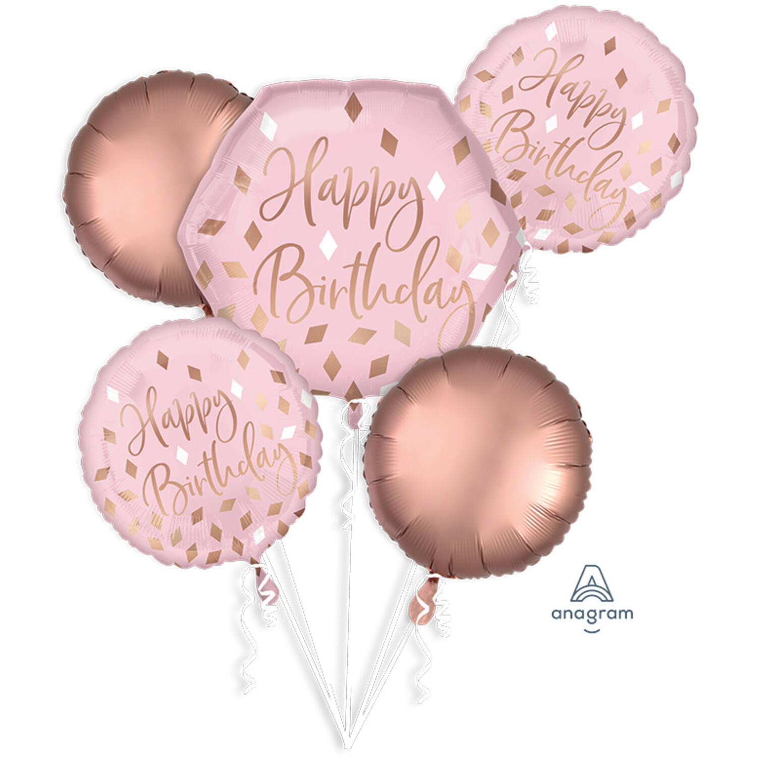 Bouquet of Foil Balloons – "Happy Birthday" – Blush Pink – 5 pieces