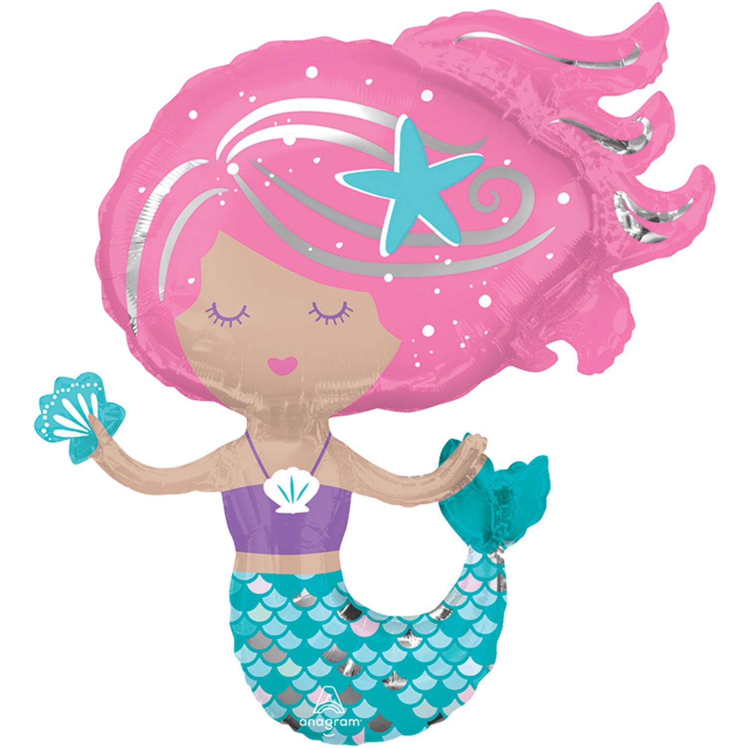 Foil Balloon - Shape - Mermaid - Shimmering - 73 x 76 cm