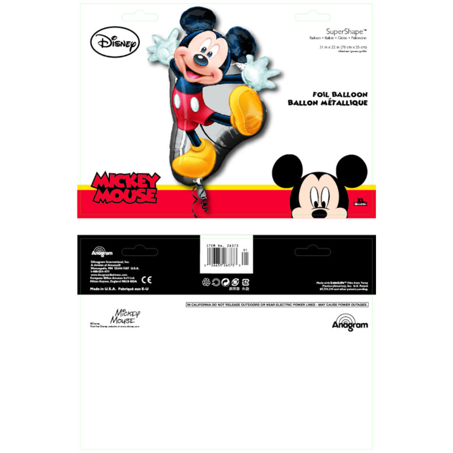Foil Balloon - Shape - Mickey Mouse full body - 55 x 78 cm