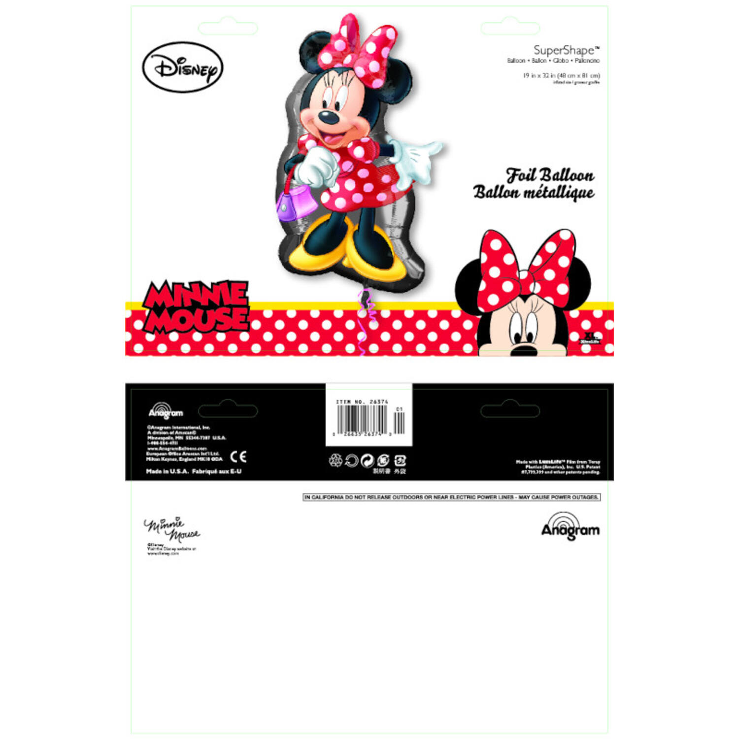Foil Balloon - Shape - Minnie Mouse full body - 48 x 81 cm