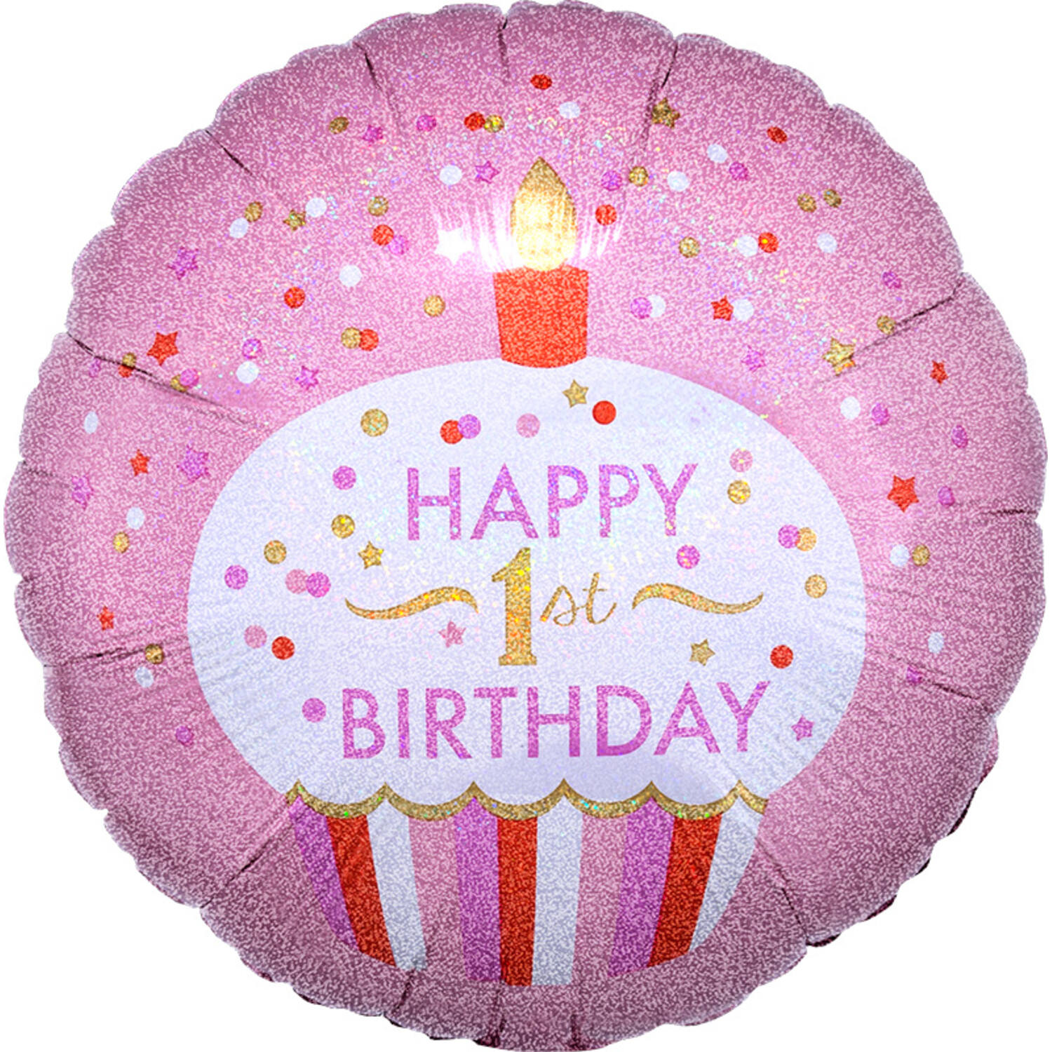 Foil Balloon - "HAPPY 1st BIRTHDAY" Cupcake - Pink - 45 cm