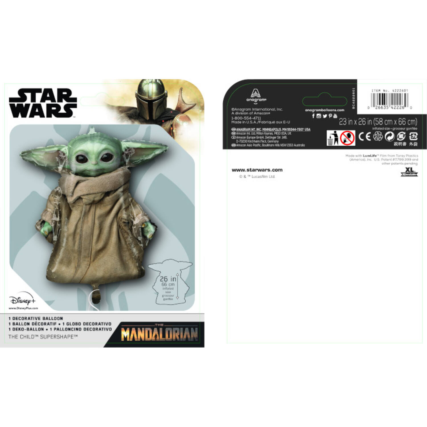 Foil Balloon - Shape - Yoda - Star Wars Mandalorian - 58 x 66 cm