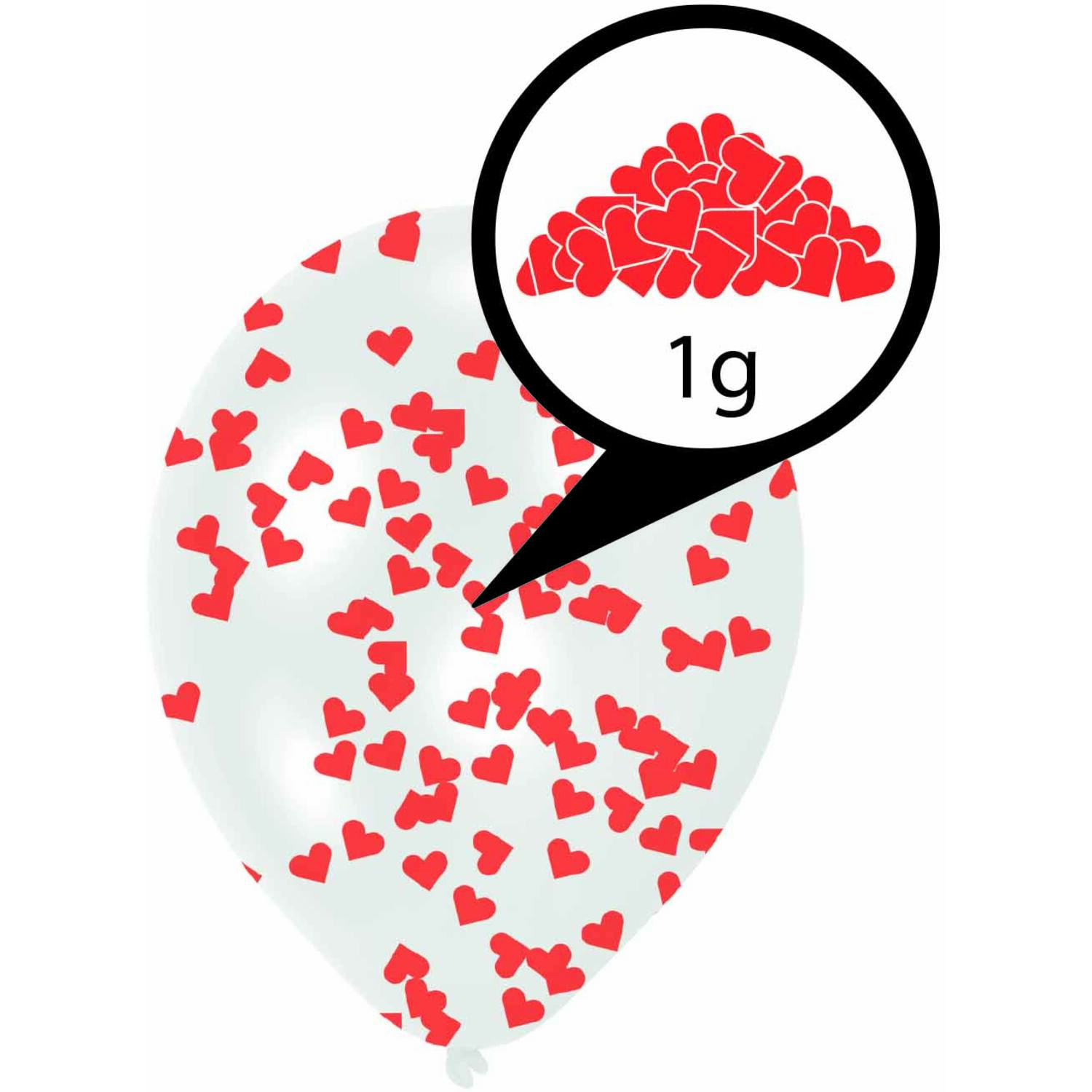 6 Latex Balloons Clear Confetti Filled Red Hearts Paper 27.5 cm / 11"