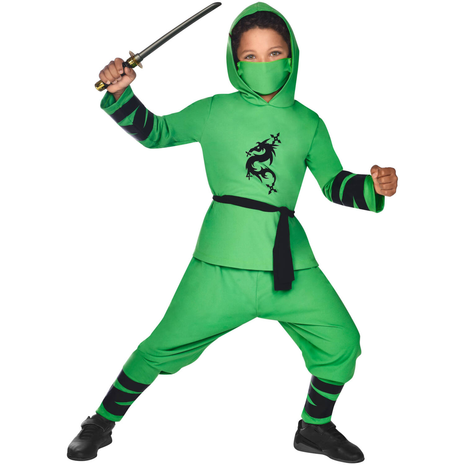 Childrens Costume Ninja Warrior Green 12-14 Years