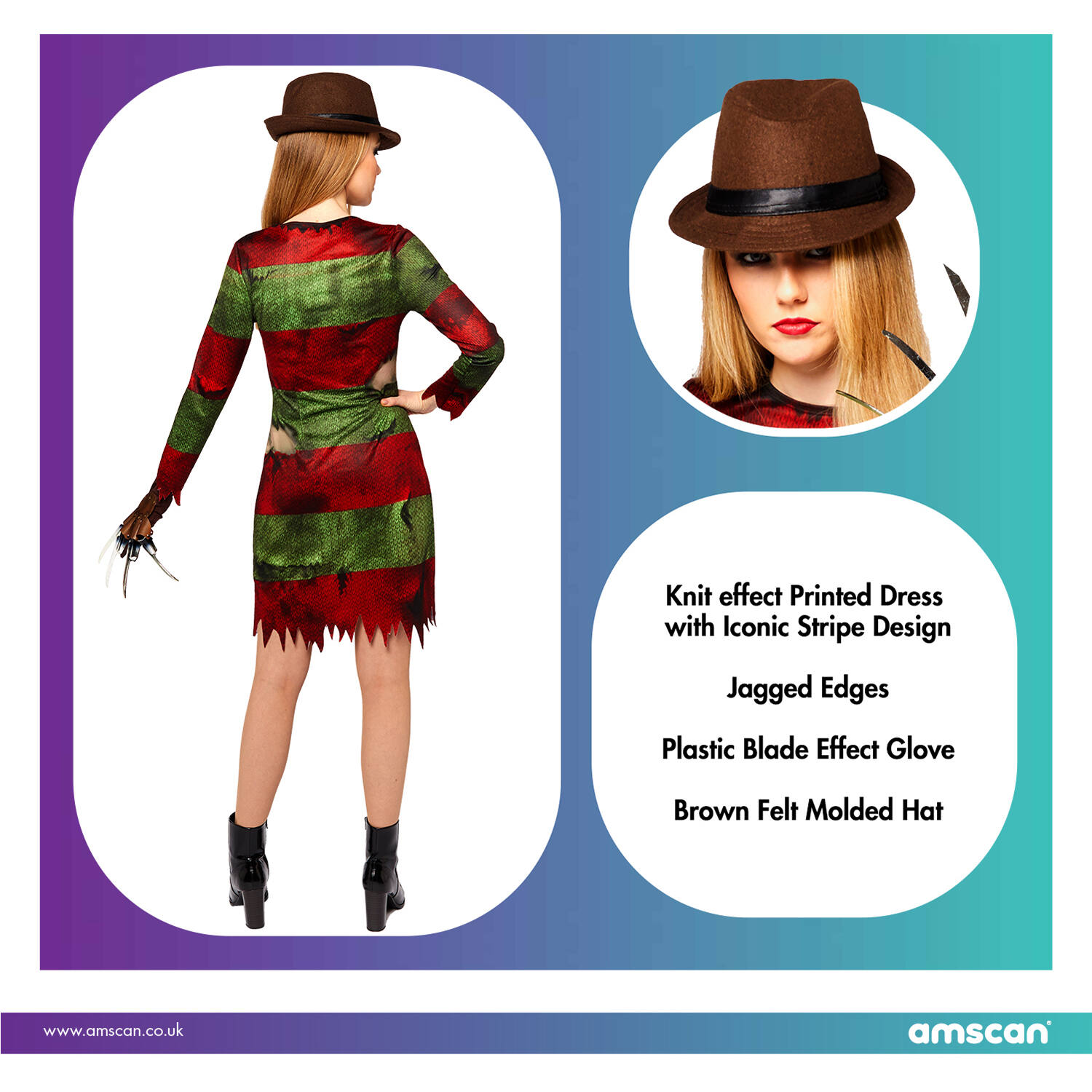 Adult Costume Freddy Kruger Ladies Size M/L