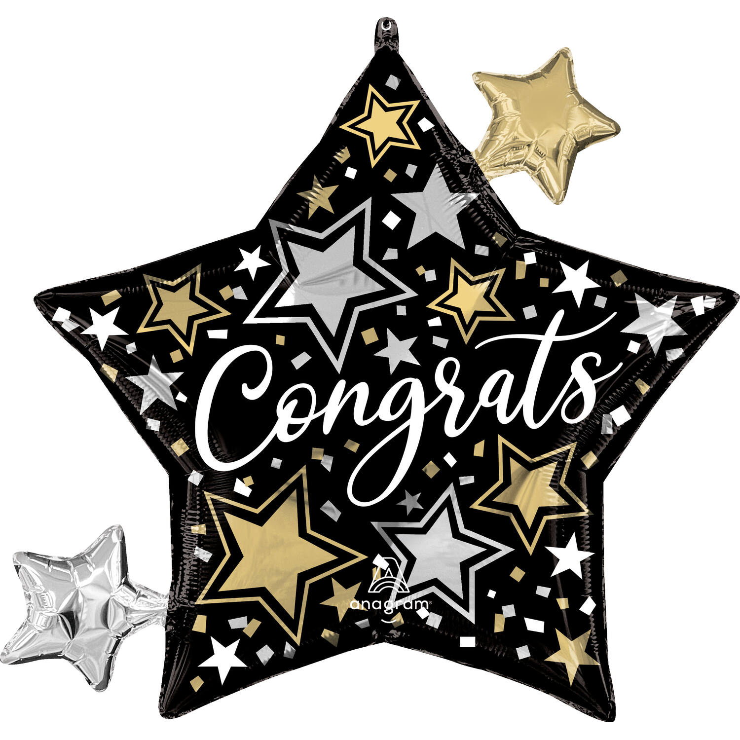 Foil Balloon - Stars "Congrats" - Black Gold