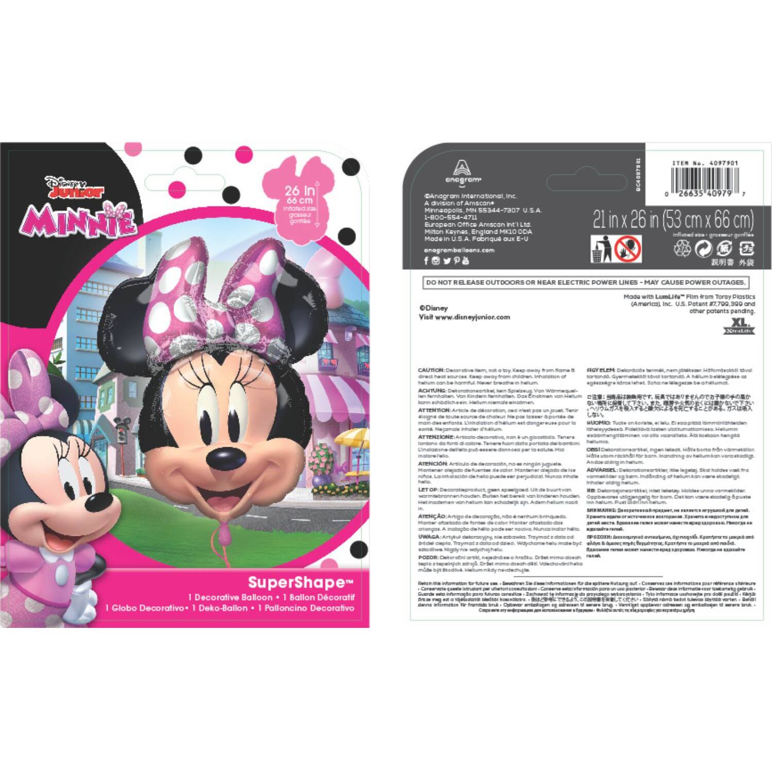 Foil Balloon - Shape - Minnie Mouse - 53 x 66 cm