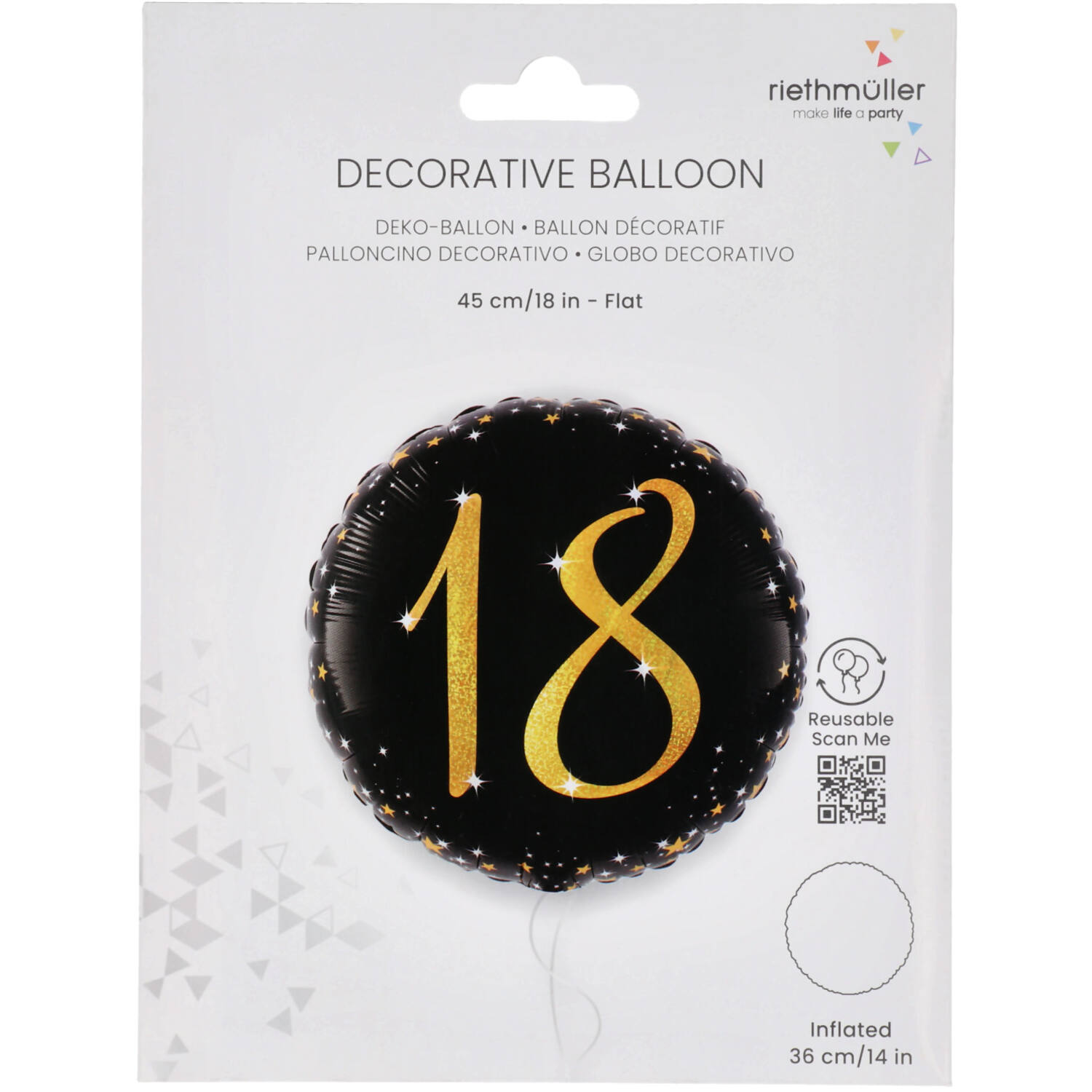 Standard Holographic Starlight Birthday 18 Foil Balloon C55 Packaged 45 cm