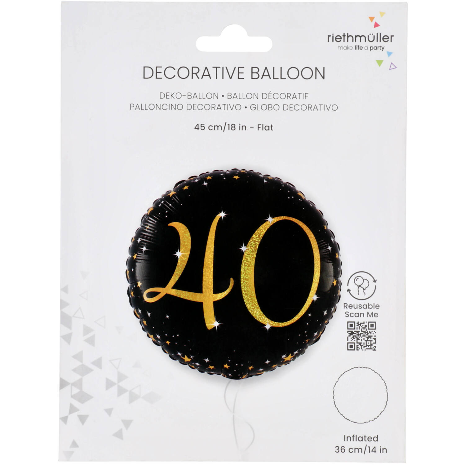 Standard Holographic Starlight Birthday 40 Foil Balloon C55 Packaged 45 cm