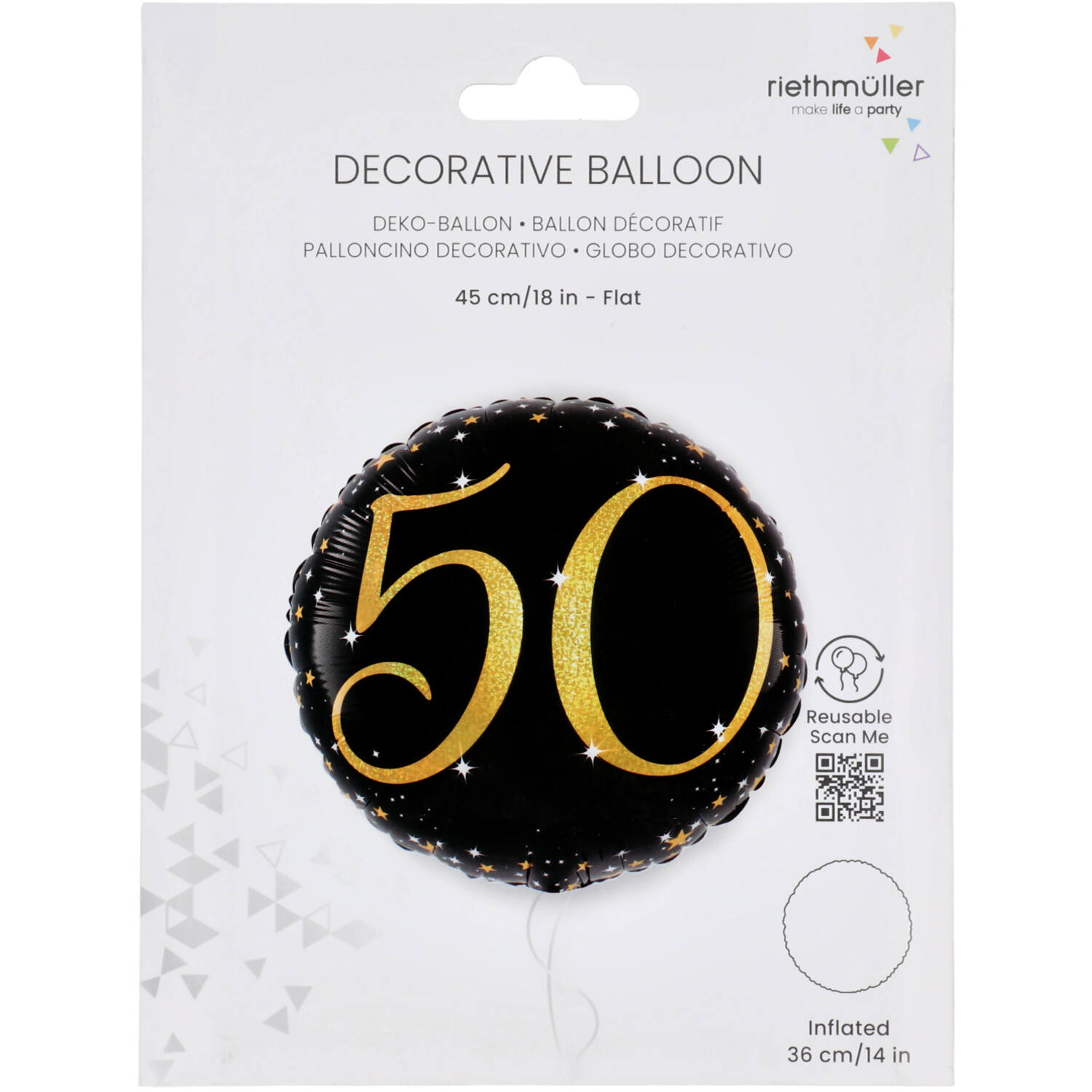 Standard Holographic Starlight Birthday 50 Foil Balloon C55 Packaged 45 cm