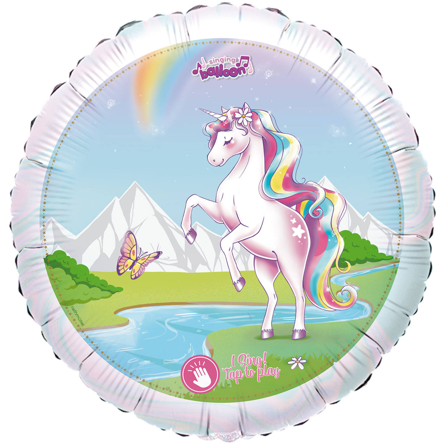 Singing Balloon Happy Birthday UNICORN Foil Balloon iridescent H80 packaged 71 x 71 cm