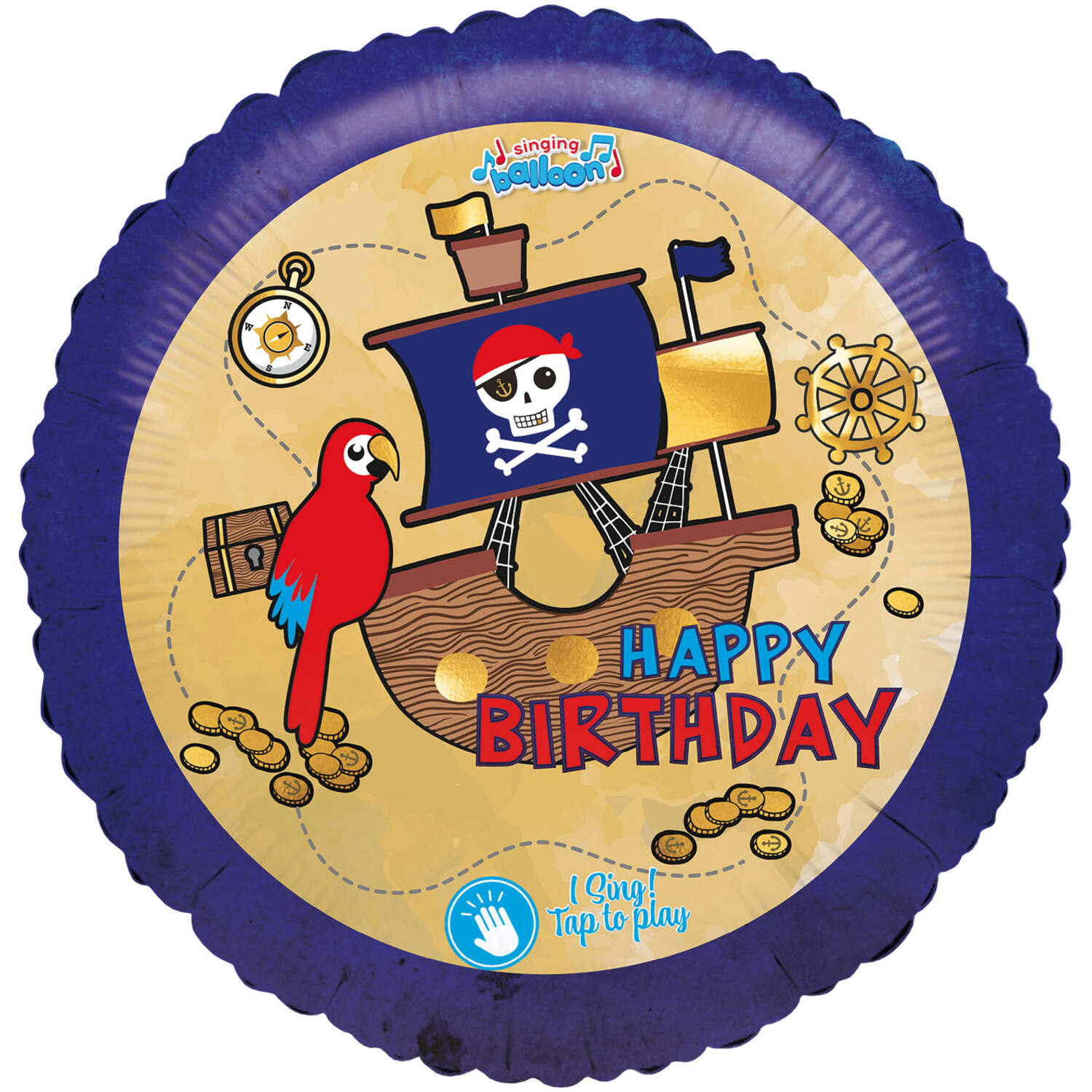 Singing Balloon Happy Birthday PIRAT Foil Balloon H80 packaged 71 x 71 cm