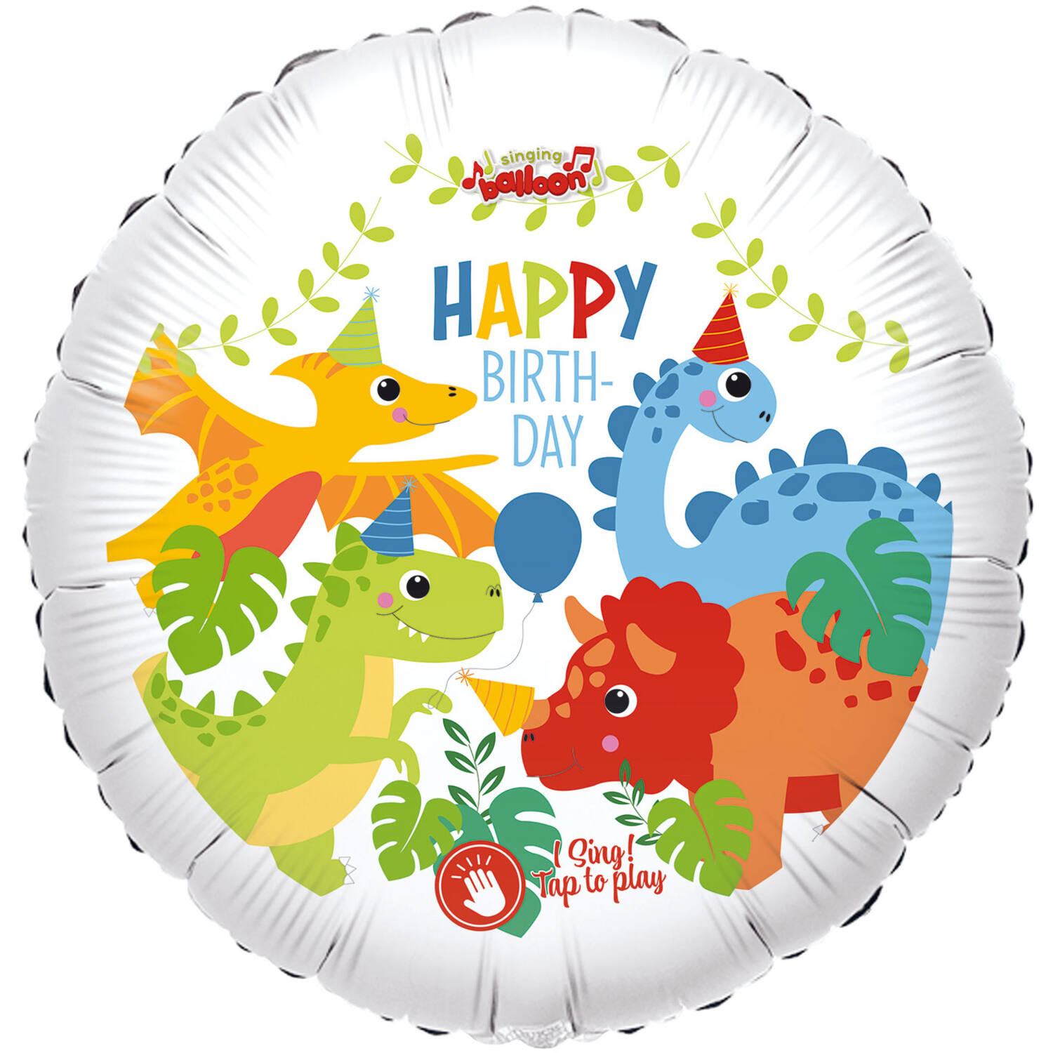 Singing Balloon Happy Birthday DINO Foil Balloon H80 packaged 71 x 71 cm