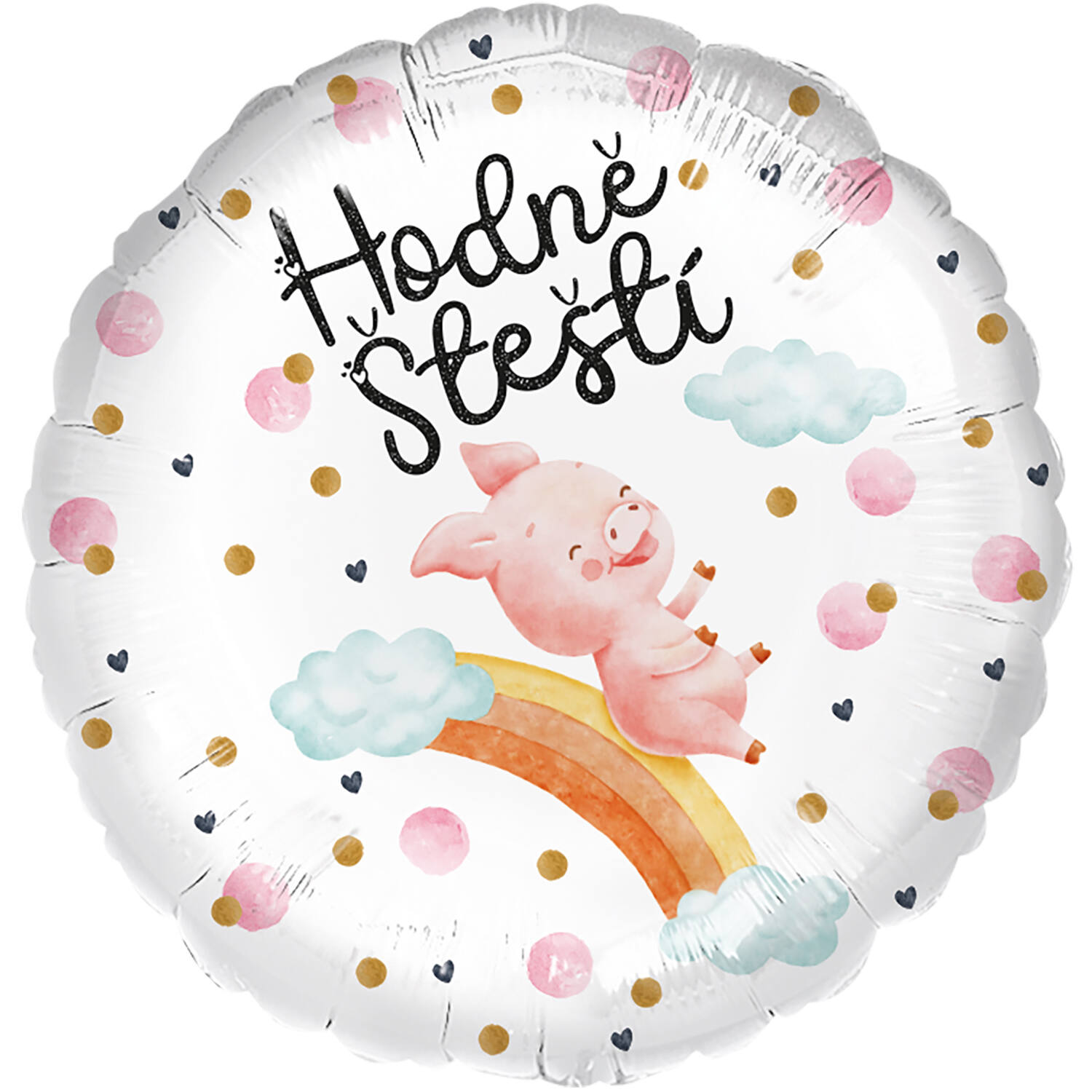 Foil Balloon - Pig "Hodně Štěstí" - Czech - 45 cm