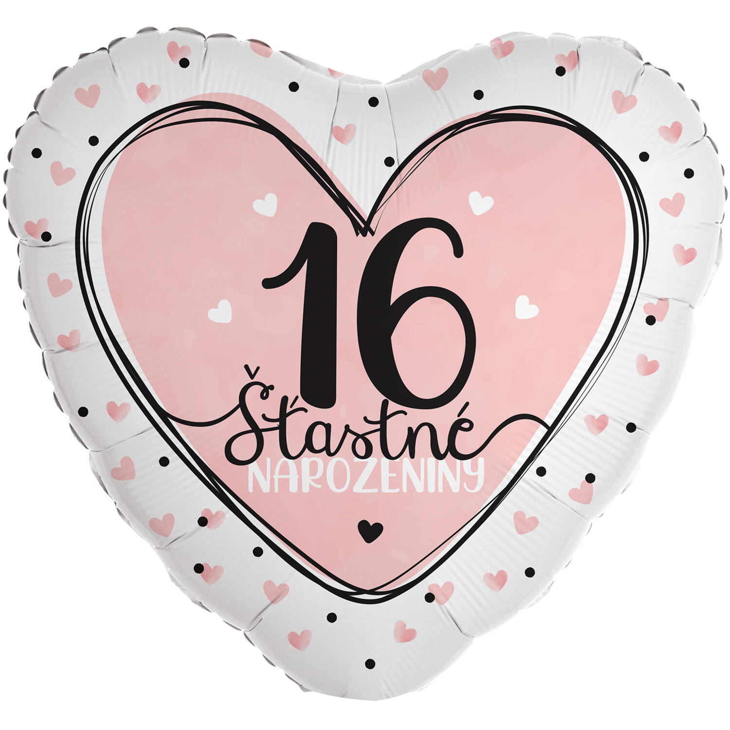 Standard Heart - 16. stastne narodeniny - SLO Foil Balloon RP40 Packaged 45 cm