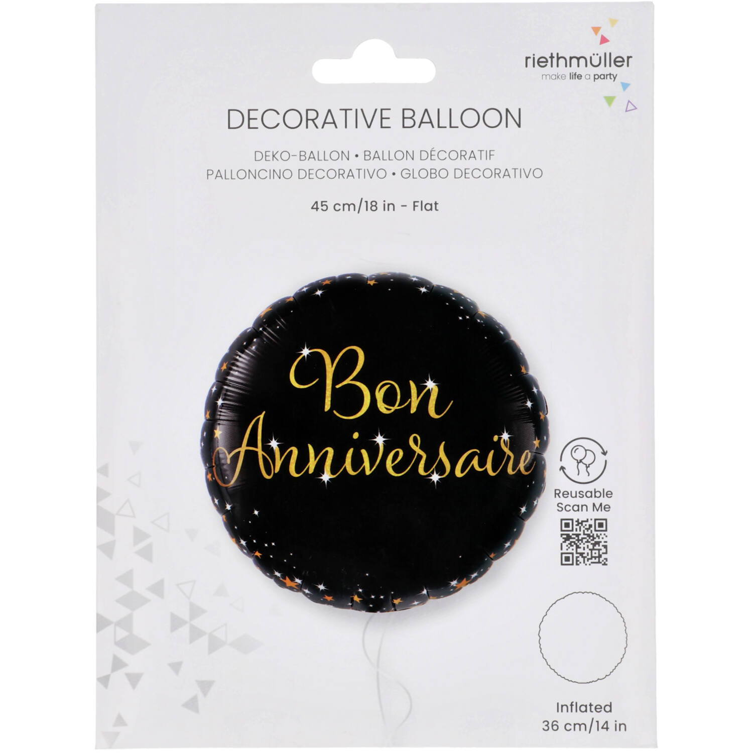 Standard Holographic Starlight Birthday Anniversaire Foil Balloon C55 Packaged 45 cm