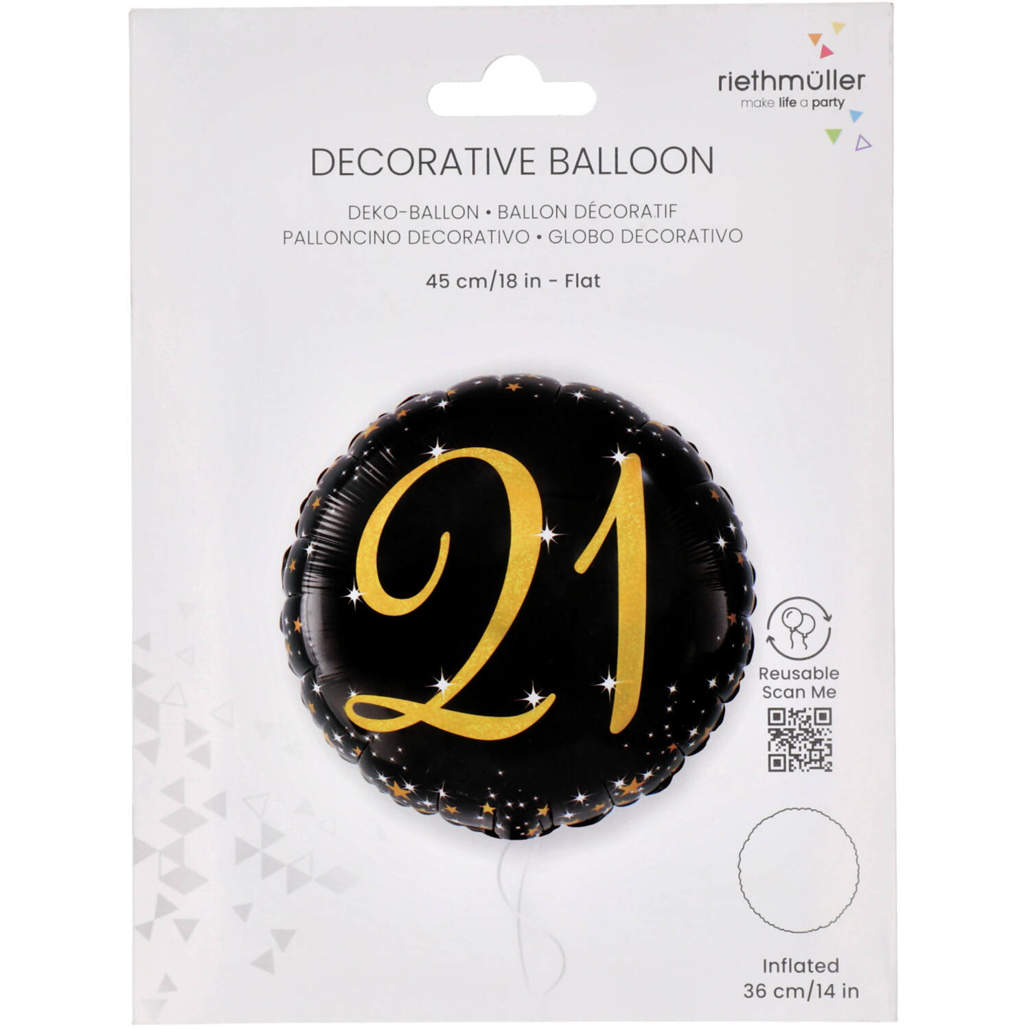 Standard Holographic Starlight Birthday 21 Foil Balloon C55 Packaged 45 cm