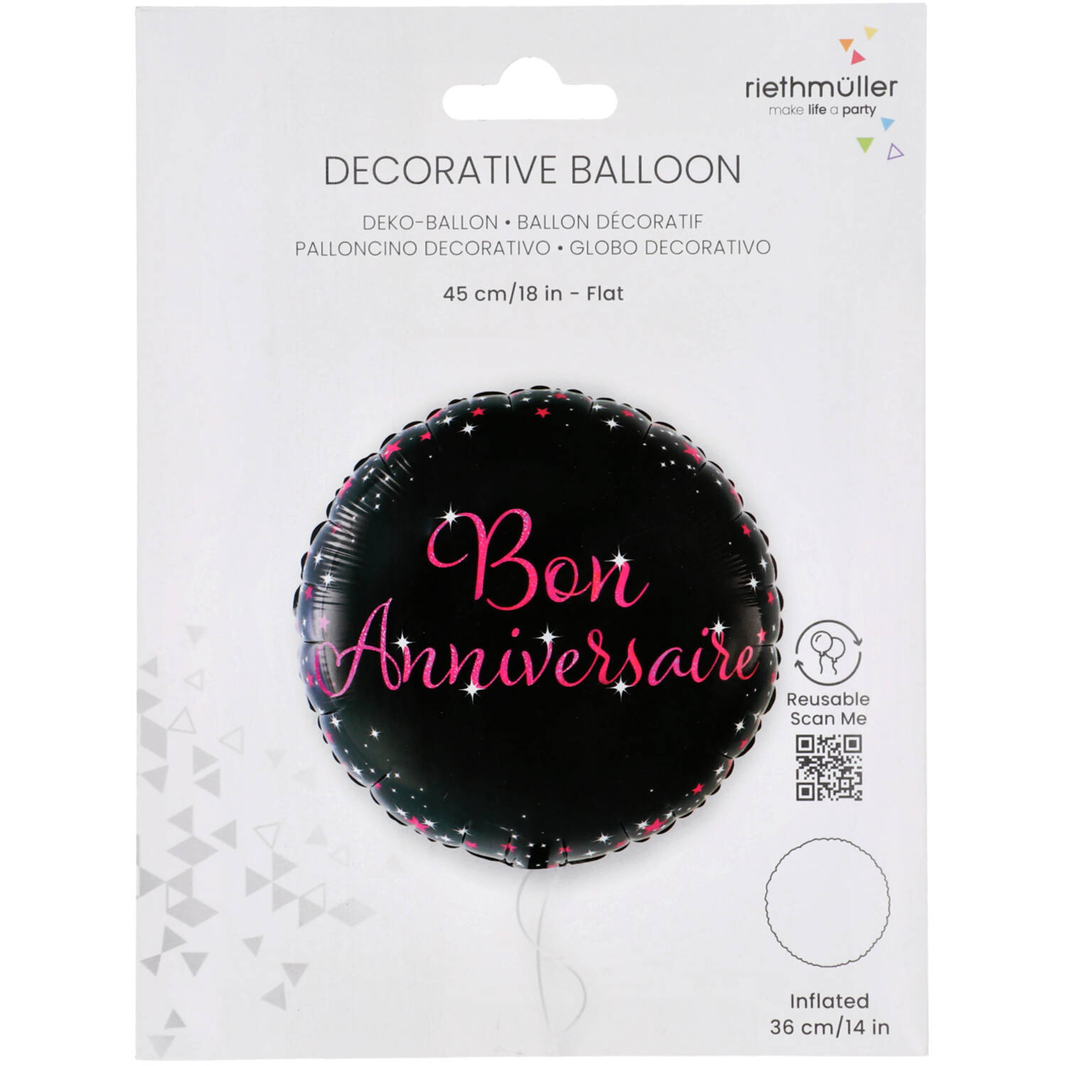 Standard Holographic Starlight Birthday Pink Anniversaire Foil Balloon C55 Packaged 45 cm