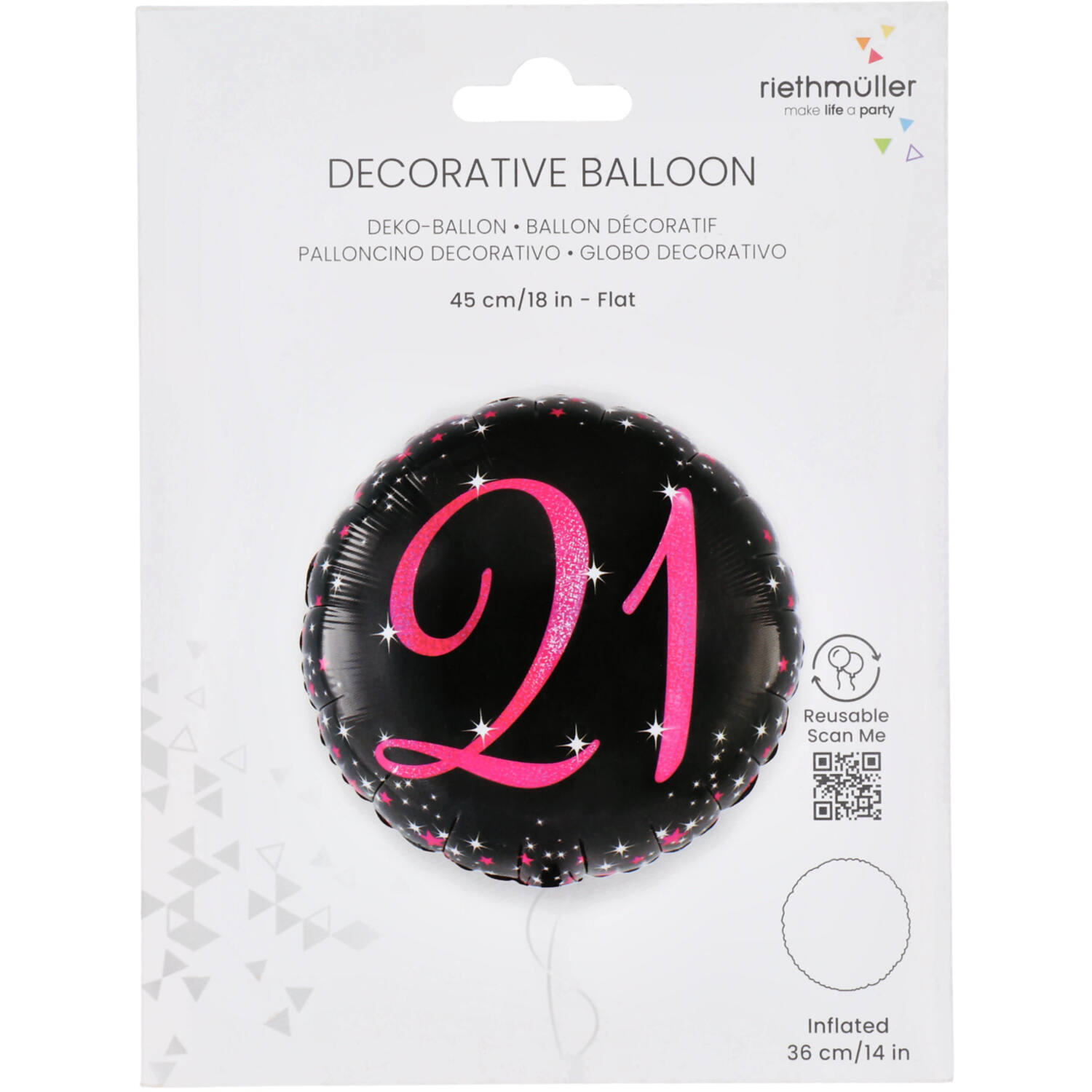 Standard Holographic Starlight Birthday Pink 21 Foil Balloon C55 Packaged 45 cm
