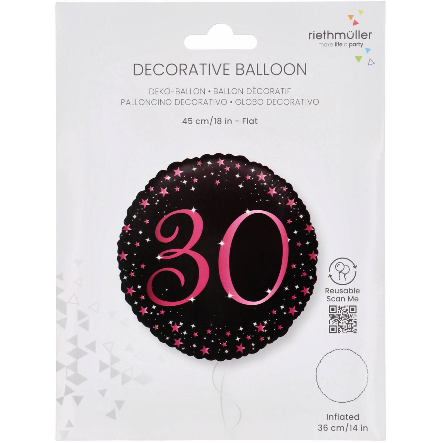 Standard Holographic Starlight Birthday Pink 30 Foil Balloon C55 Packaged 45 cm