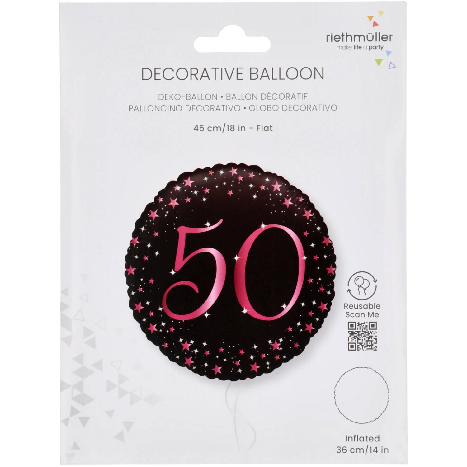 Standard Holographic Starlight Birthday Pink 50 Foil Balloon C55 Packaged 45 cm