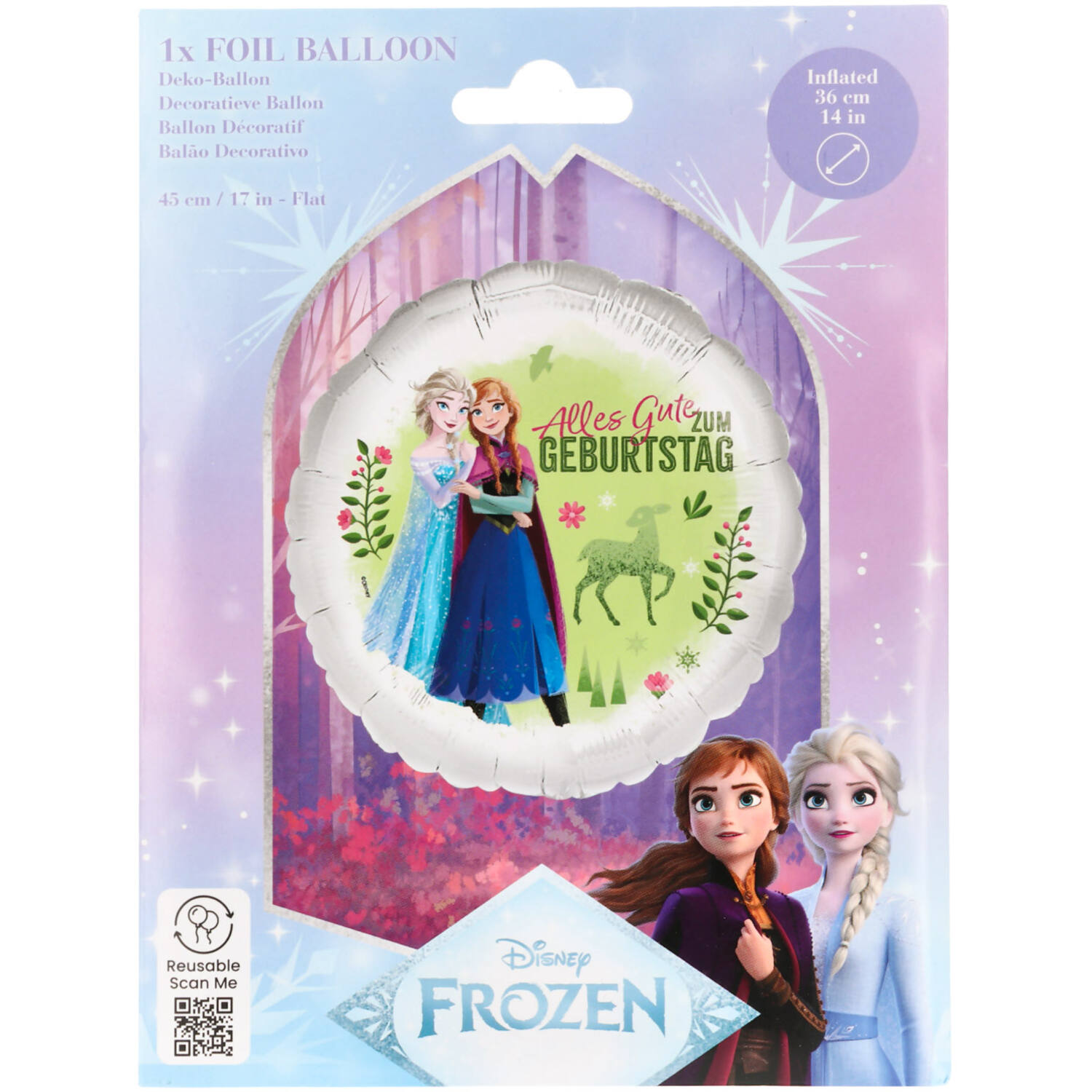 Foil Balloon - Frozen Anna & Elsa "ALLES GUTE ZUM GEBURTSTAG" - 45 cm