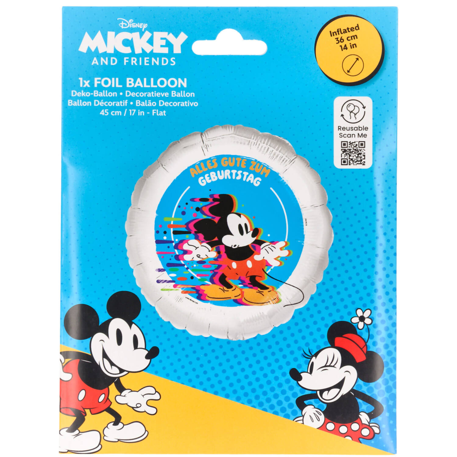 Foil Balloon - Mickey Mouse "ALLES GUTE ZUM GEBURTSTAG" - 45 cm