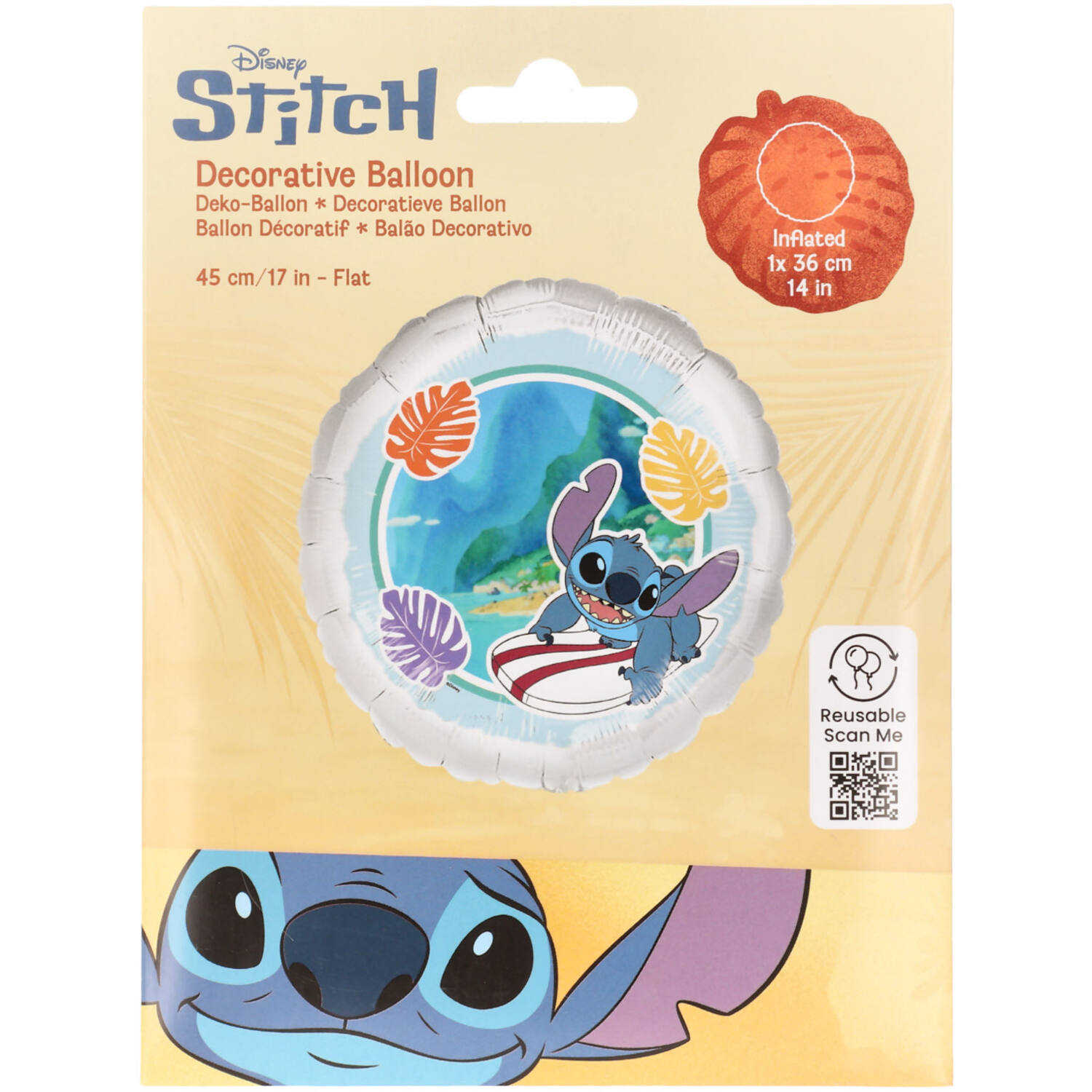 Foil Balloon - Stitch Surfer - 45 cm