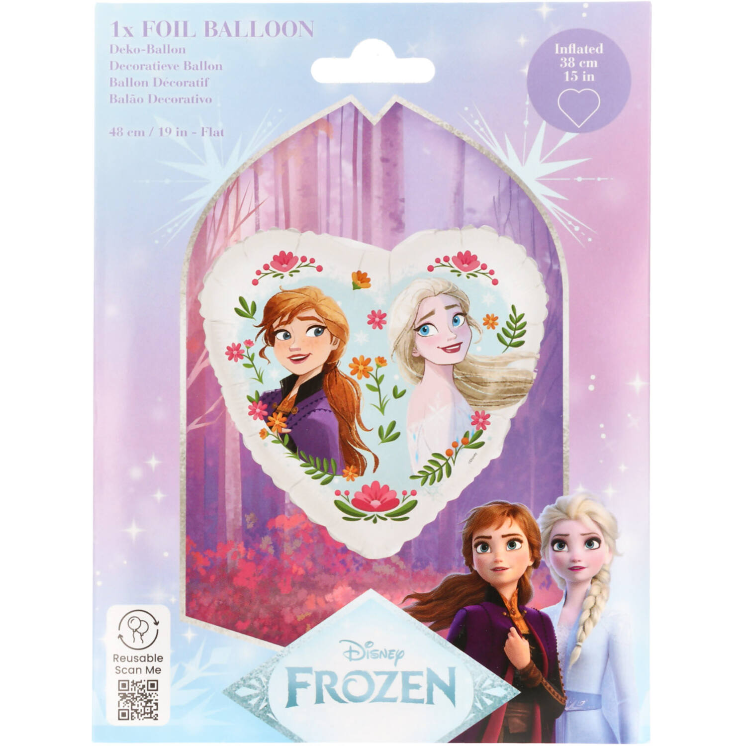 Foil Balloon - Heart Shape - Frozen Anna & Elsa - 45 cm