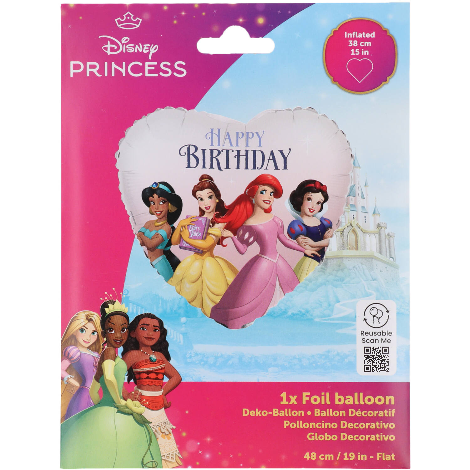 Foil Balloon - Heart Shape - Disney Princesses "HAPPY BIRTHDAY" - 45 cm
